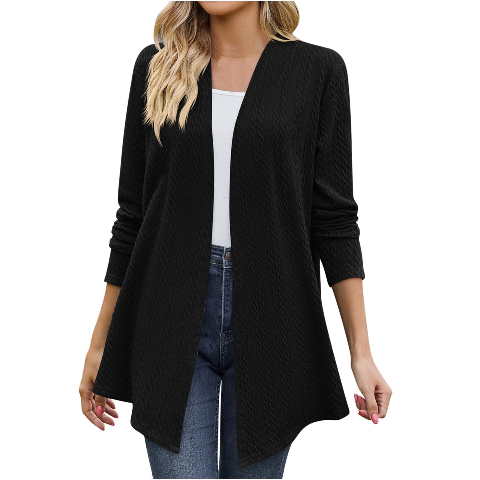 Women's Lightweight Long Sleeve Open Front Cardigan Sweater - Soft Draped Knit Fall Coat for Layering & Casual Outfits | Perfect for Office, Coffee Dates & Autumn Evenings