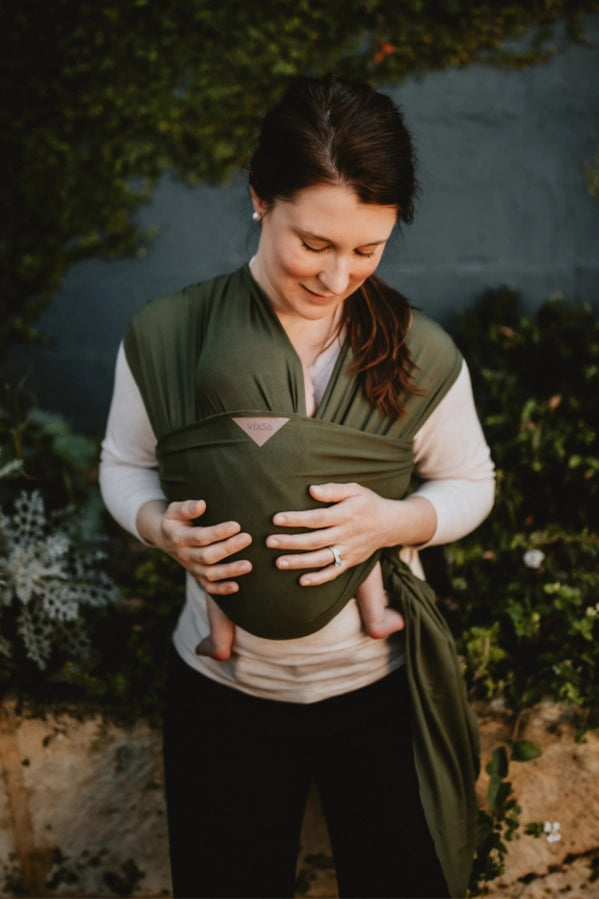 VIXSA Baby Wrap Carrier - Soft & Breathable Olive Green Sling for Newborn to Toddler - Hands-Free Baby Wearing for Shopping, Hiking & Parenting