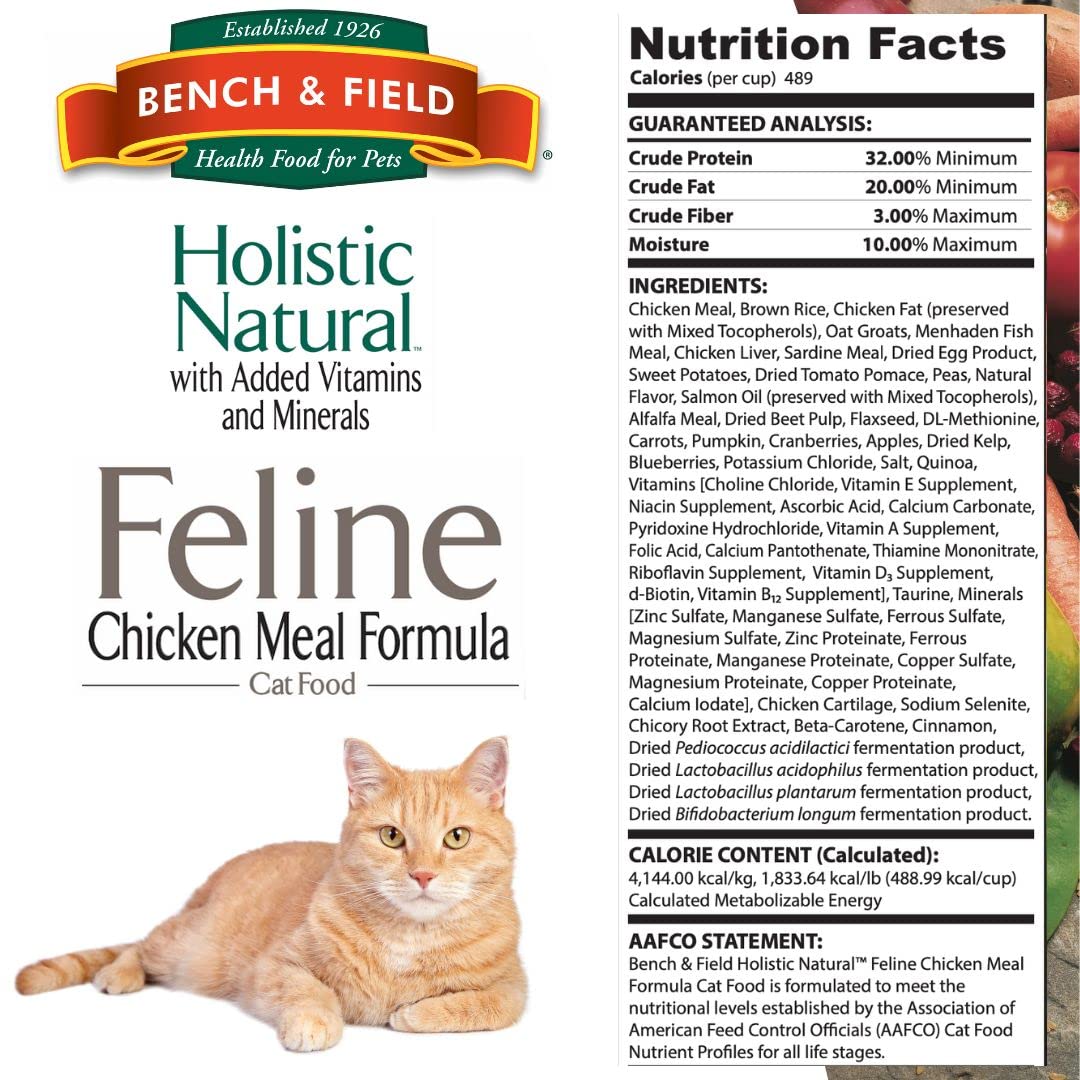 Premium Holistic Natural Adult Dry Cat Food - Chicken Meal & Brown Rice Recipe, 25lb Bag | High Protein Grain-Inclusive Kibble for Indoor & Outdoor Cats | Supports Healthy Digestion & Shiny Coat