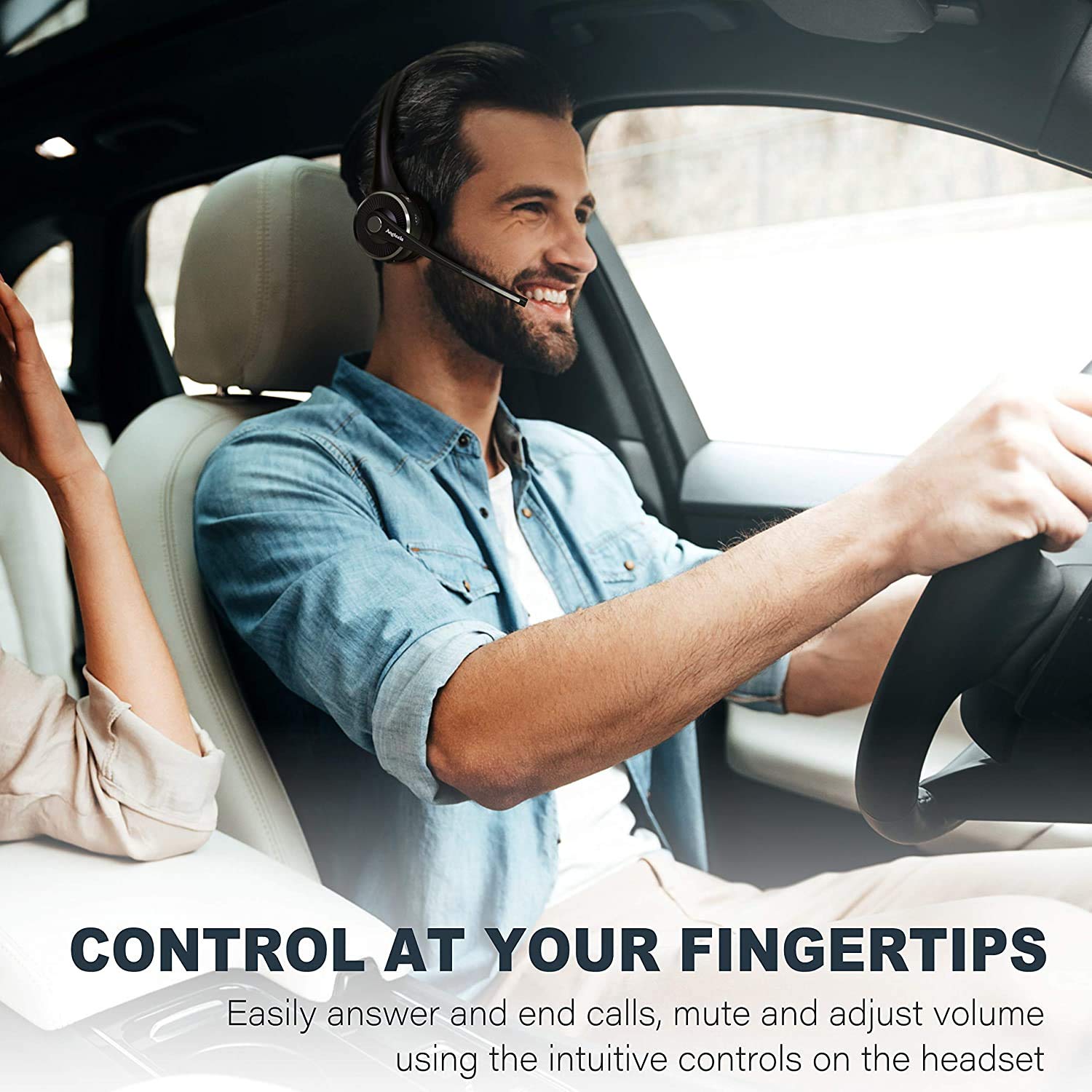 Angteela Wireless Bluetooth Headset with Noise Canceling Mic - Trucker Headphones for Home Office, Call Center & Skype Calls | Includes Charging Base & Mute Function | Perfect for Remote Work, Online Meetings & Customer Service