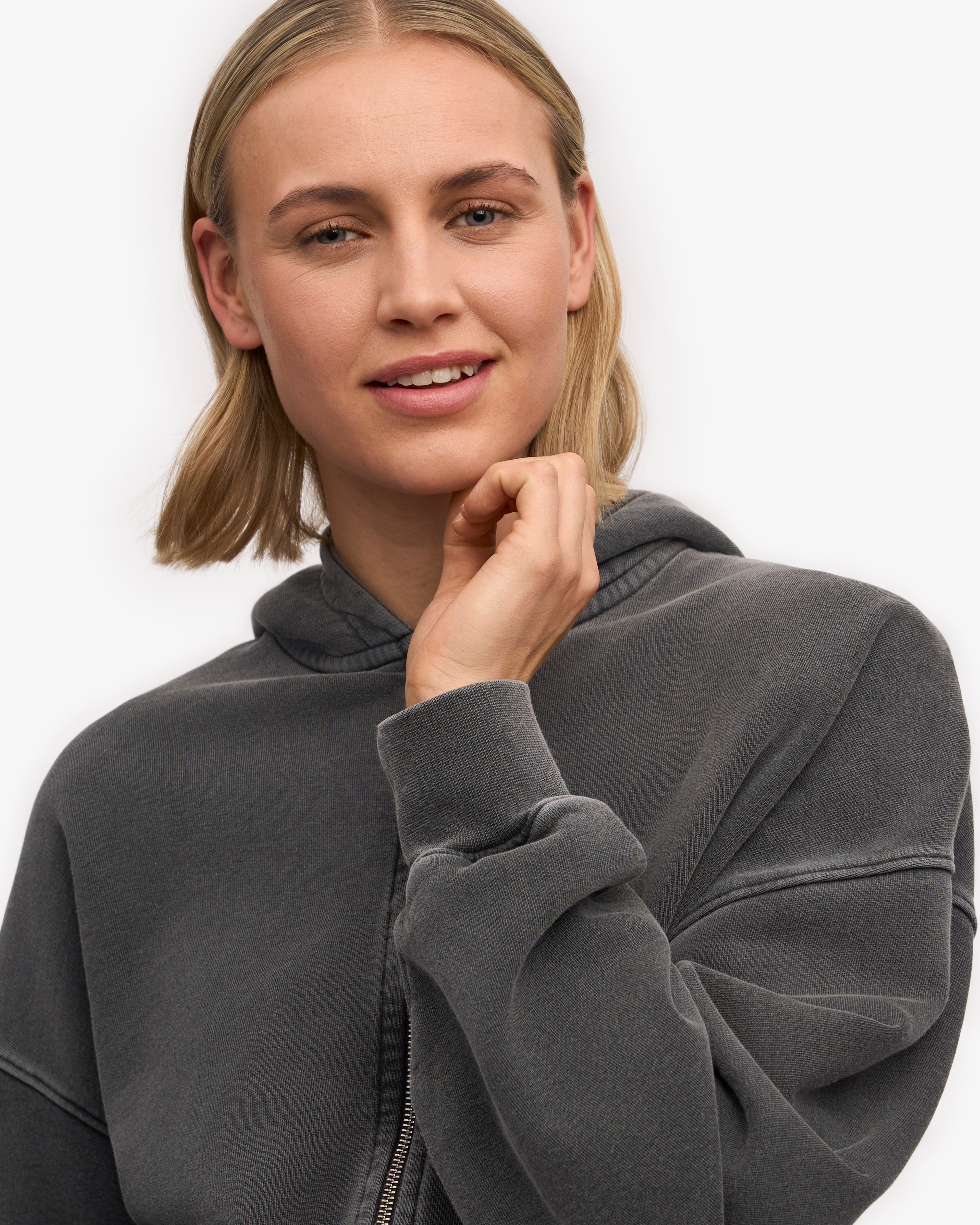 Organic Crop Zip Hoodie for Women - Faded Black Oversized Pullover | Casual Streetwear, Gym, Lounge & Outdoor Activities