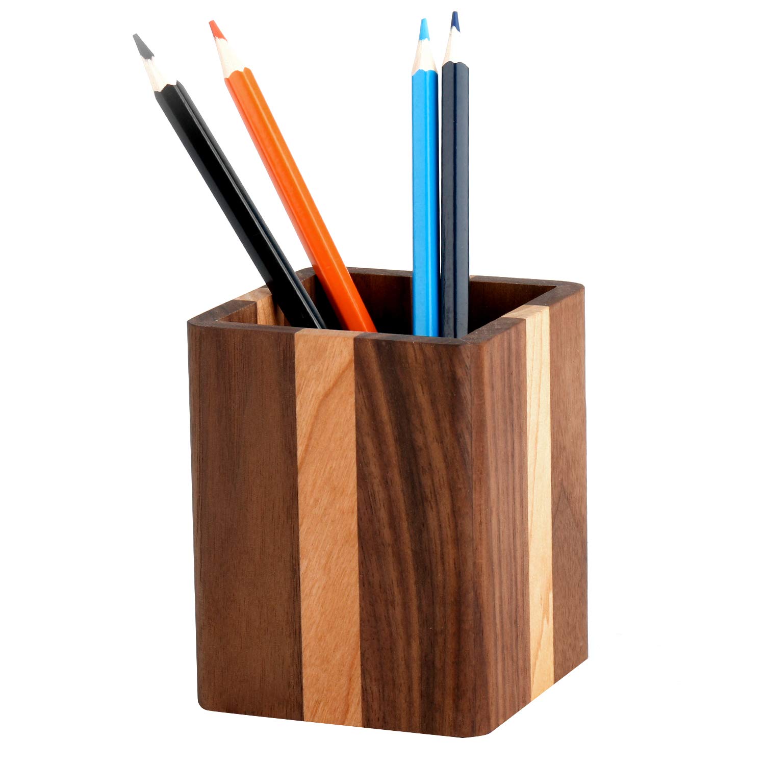 Natural Wood Desk Pen Holder & Pencil Organizer - Cherry & Walnut Desktop Office Stationery Stand - Perfect for Home Office, Study Desk & Workspace Organization
