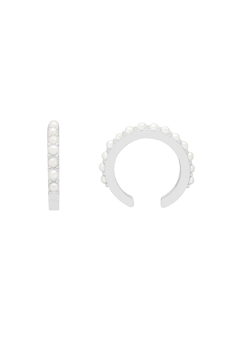 Silver Plated Pearl Ear Cuff EBE5161S - Elegant Non-Piercing Ear Jewelry for Women, Perfect for Parties, Weddings & Everyday Wear