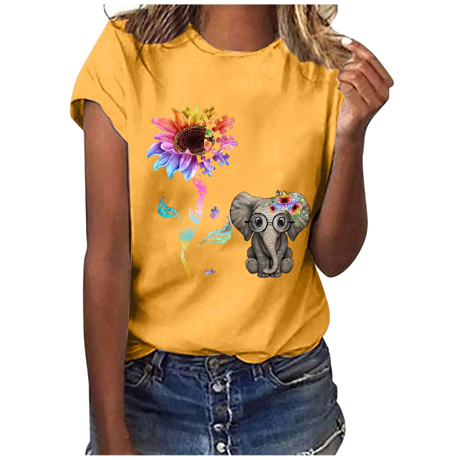 Vintage 1982 Women's Athletic T-Shirts - Short Sleeve Tunic Tops & Casual Sweatshirts for Outdoor Activities (Yellow, Size L) - Perfect for Gym, Running, Yoga & Streetwear Fashion