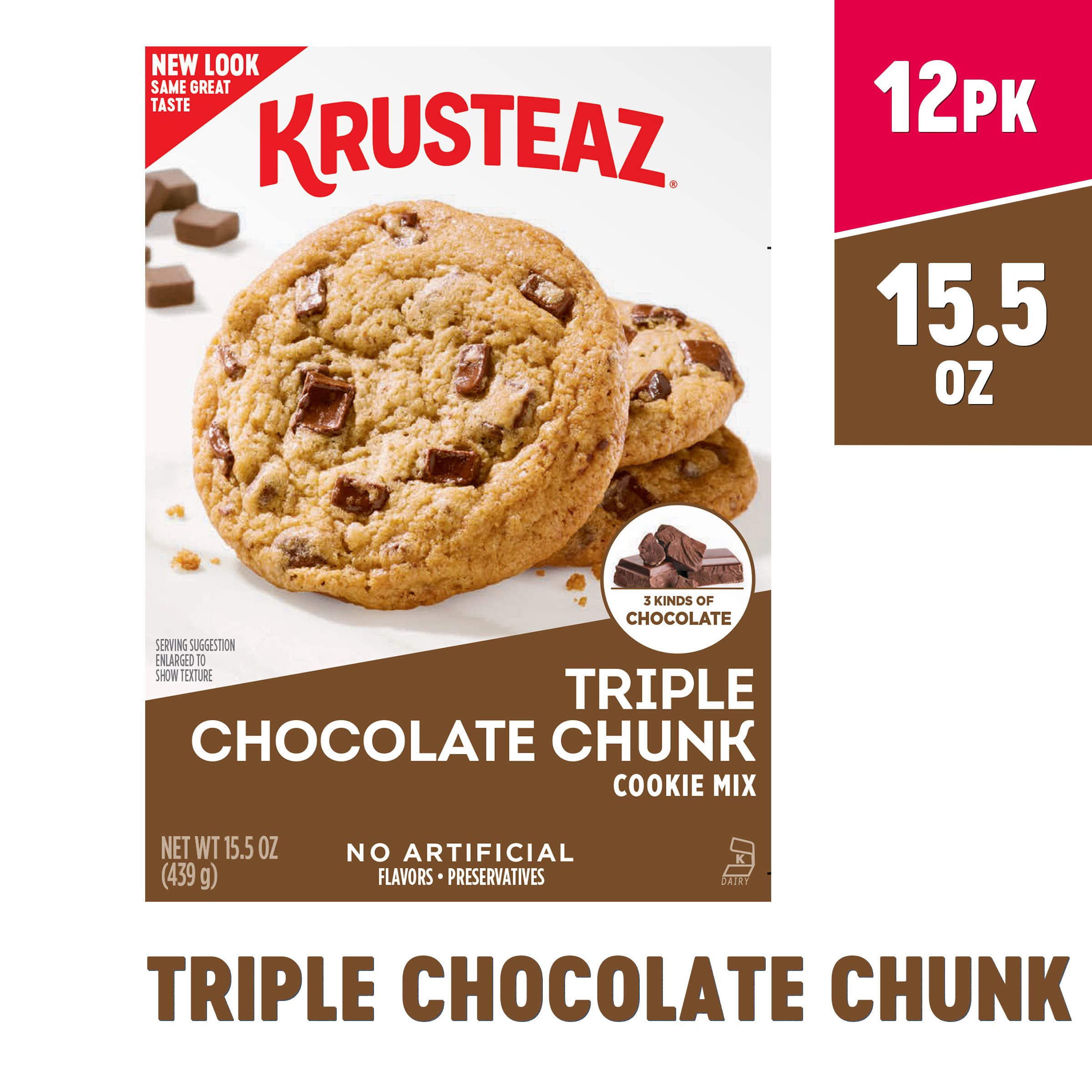 Krusteaz Triple Chocolate Chunk Cookie Mix - Bakery Style with 3 Types of Chocolate - 15.5 Oz (Pack of 12) - Perfect for Holiday Baking, Parties & Family Desserts