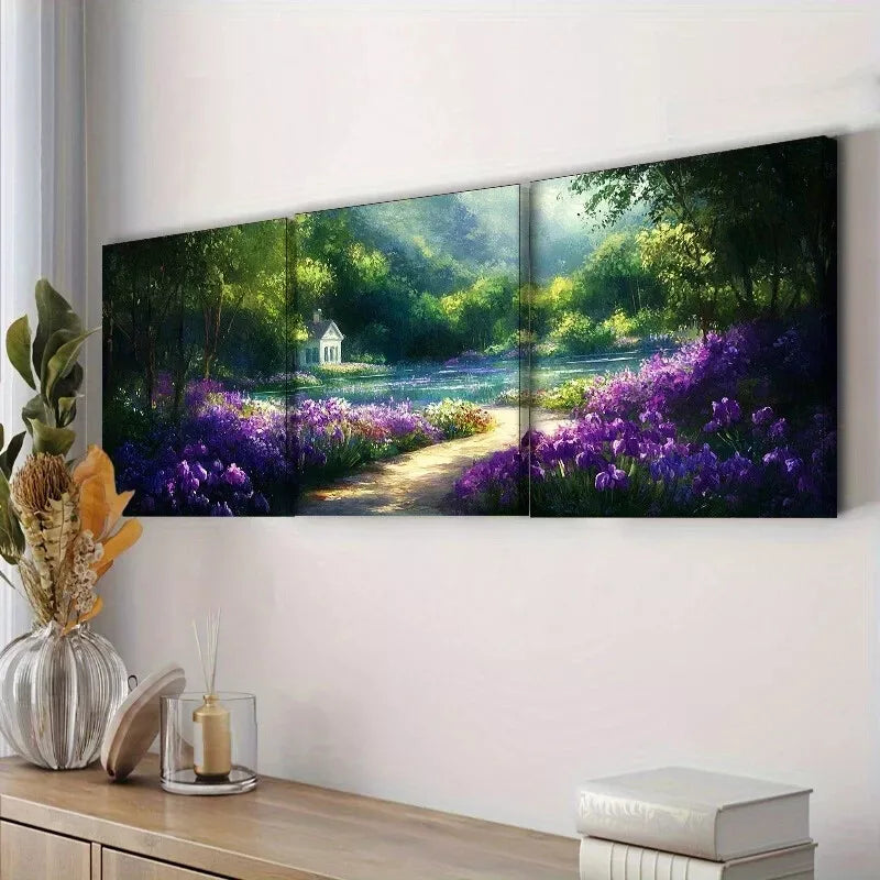 3-Piece Purple Floral Wall Art Set - Framed Canvas Prints 50x70cm | High-Quality Nature Flower Decor | Australian Made | Ready to Hang | Perfect for Living Room, Bedroom & Office Decor