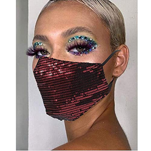 Bomine Glitter Face Mask for Women & Girls - Sparkly Red Party Mouth Cover for Nightclub, Halloween, Cosplay & Festivals