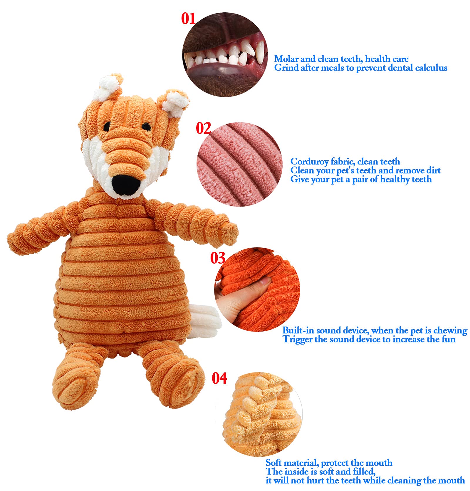 Durable Interactive Plush Dog Chew Toys for Puppies & Medium Dogs - Cute Fox Stuffed Animal with Crinkle Paper & Funny Sounds - Perfect for Teething, Playtime & Training Sessions