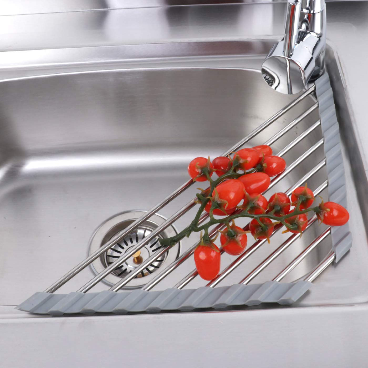 Premium SUS304 Stainless Steel Dish Drying Rack - Space Saving Over Sink Corner Dish Drainer, Kitchen Organizer & Sink Caddy for Countertop (Gray) - Perfect for Small Kitchens, Apartments & RV Living
