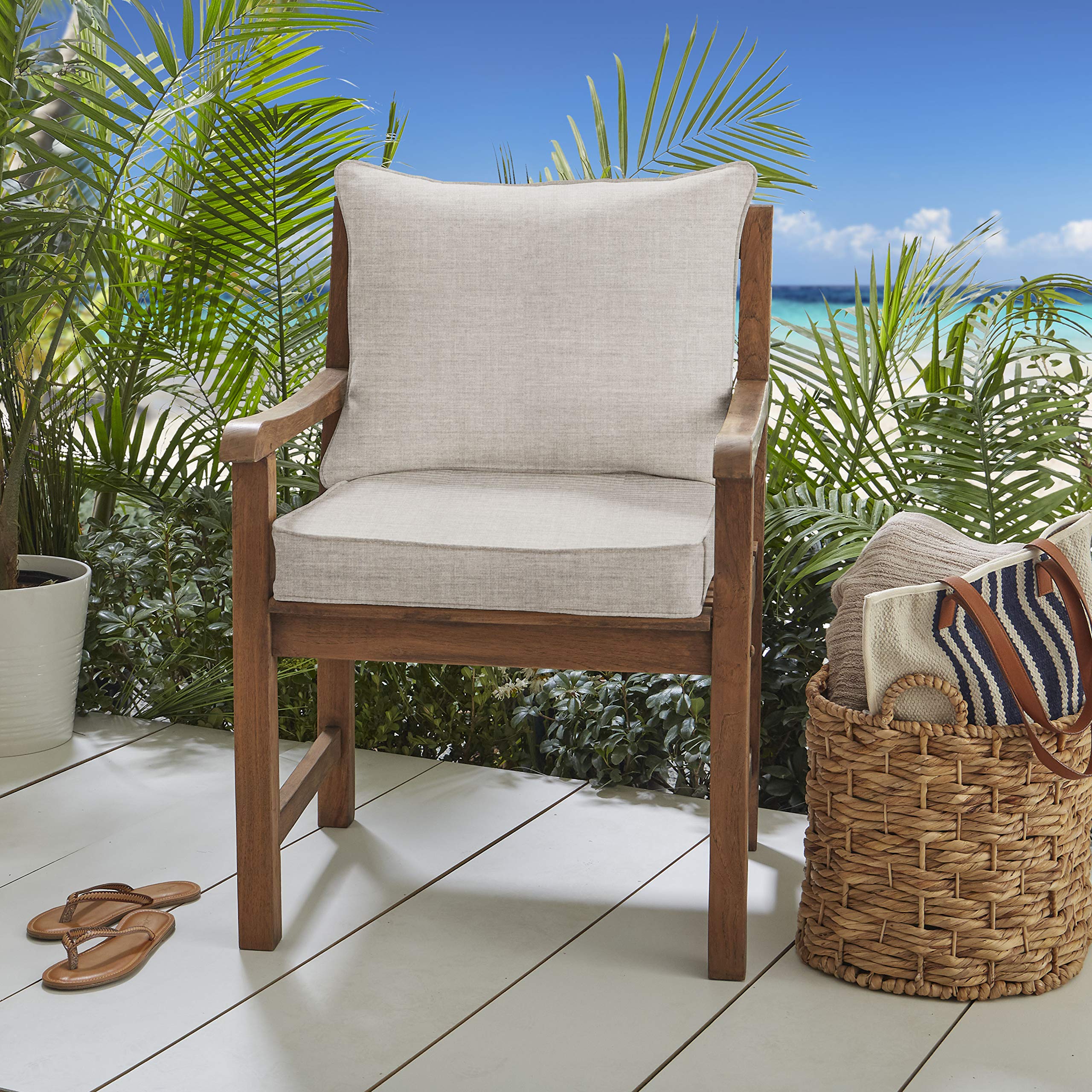 Sorra Home Sunbrella Cast Silver Outdoor Seat Cushion & Back Pillow Set - Waterproof Patio Furniture Cushions for Deck, Poolside, Garden & Porch Use