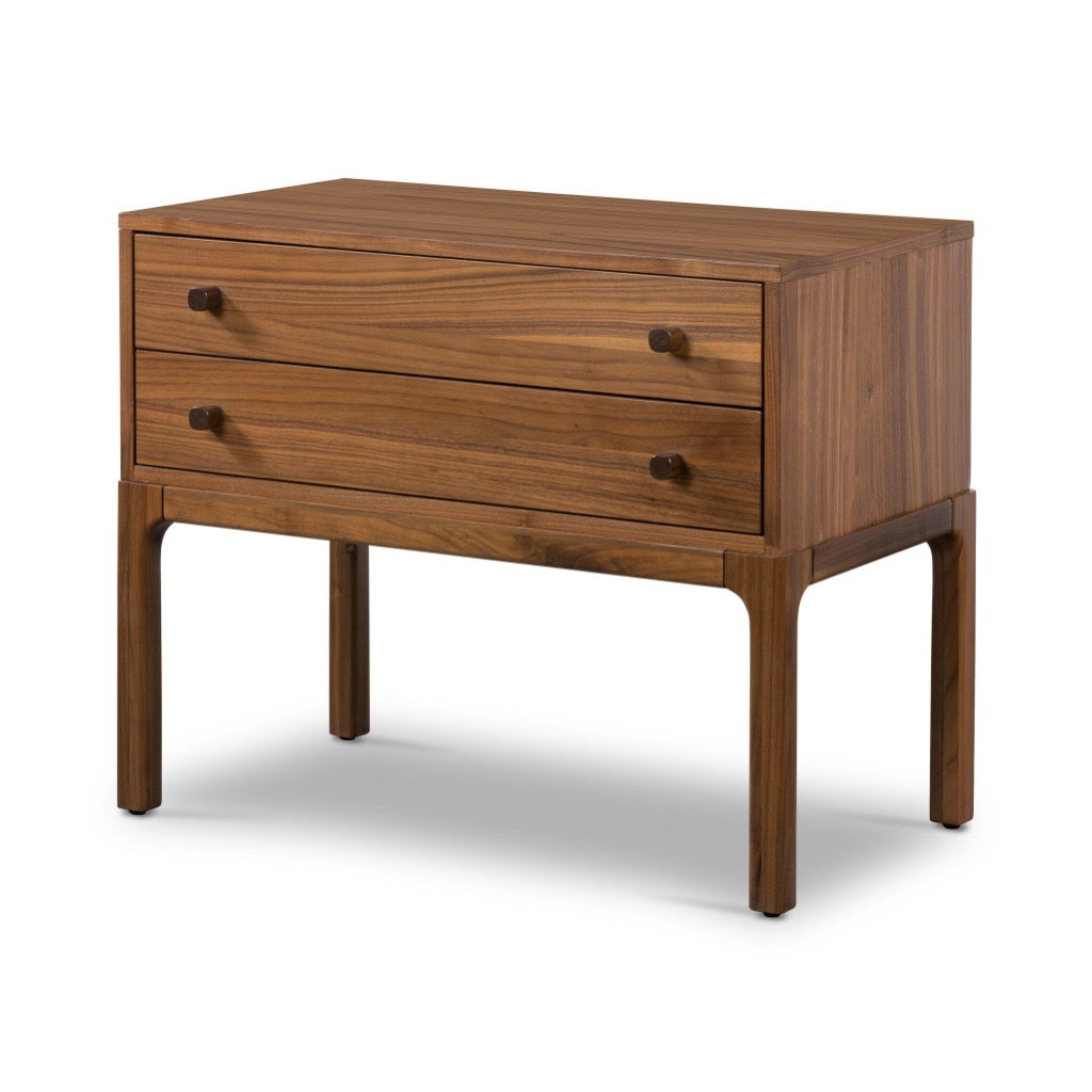 Arturo Nightstand - Natural Walnut Veneer Wood Bedside Table with Drawer for Bedroom, Living Room & Guest Room