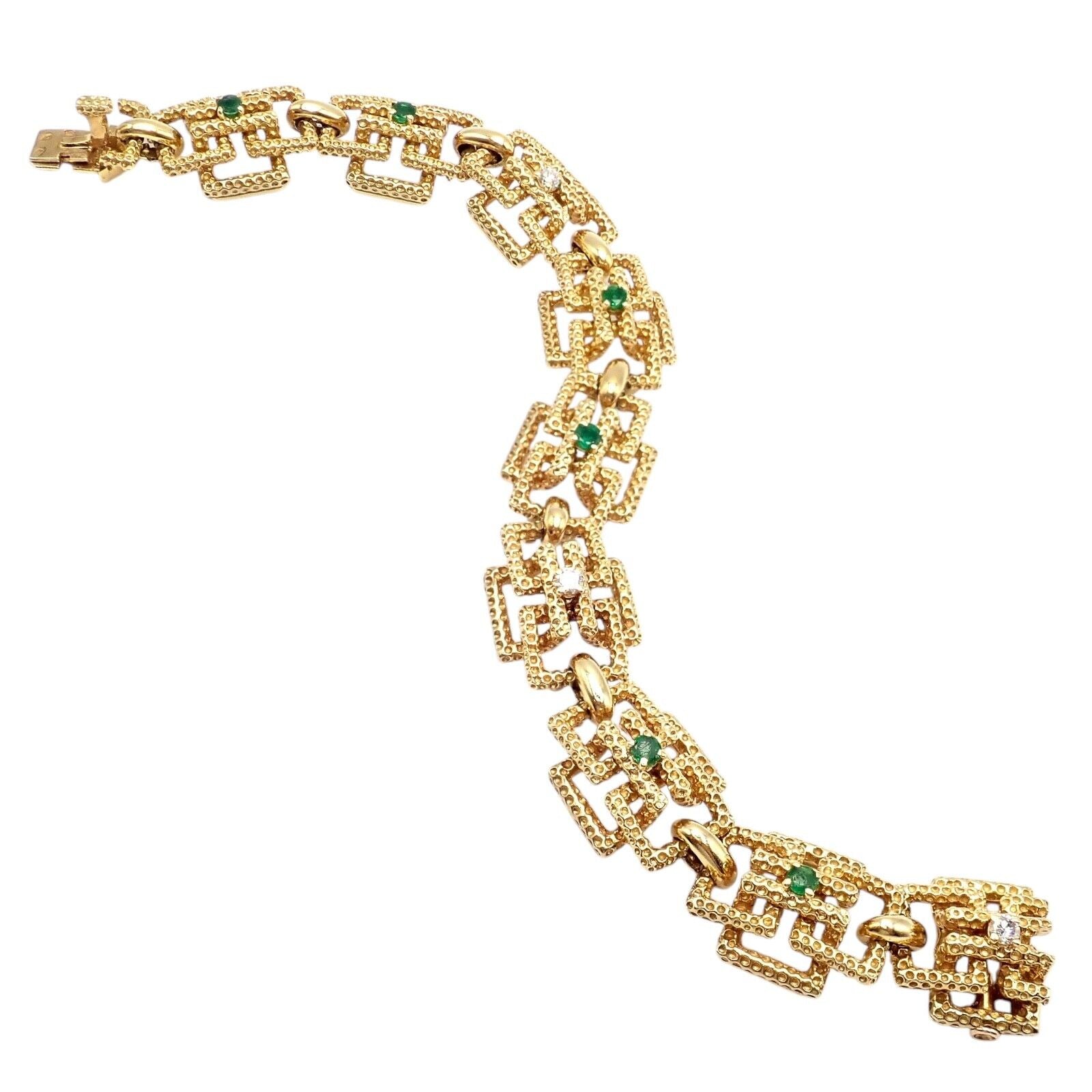 Vintage Tiffany & Co France 18k Yellow Gold Diamond Emerald Bracelet - Luxury Jewelry Gift for Women, Anniversary & Special Occasions