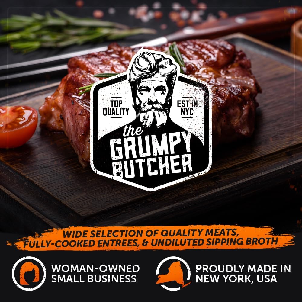 Premium Grumpy Butcher Steak House Meat Box - 4 Sirloin Steaks, Smoked Beef Brisket & Braised Wagyu Short Ribs - Gourmet Meat Gift Box for BBQ, Dinner Parties & Special Occasions