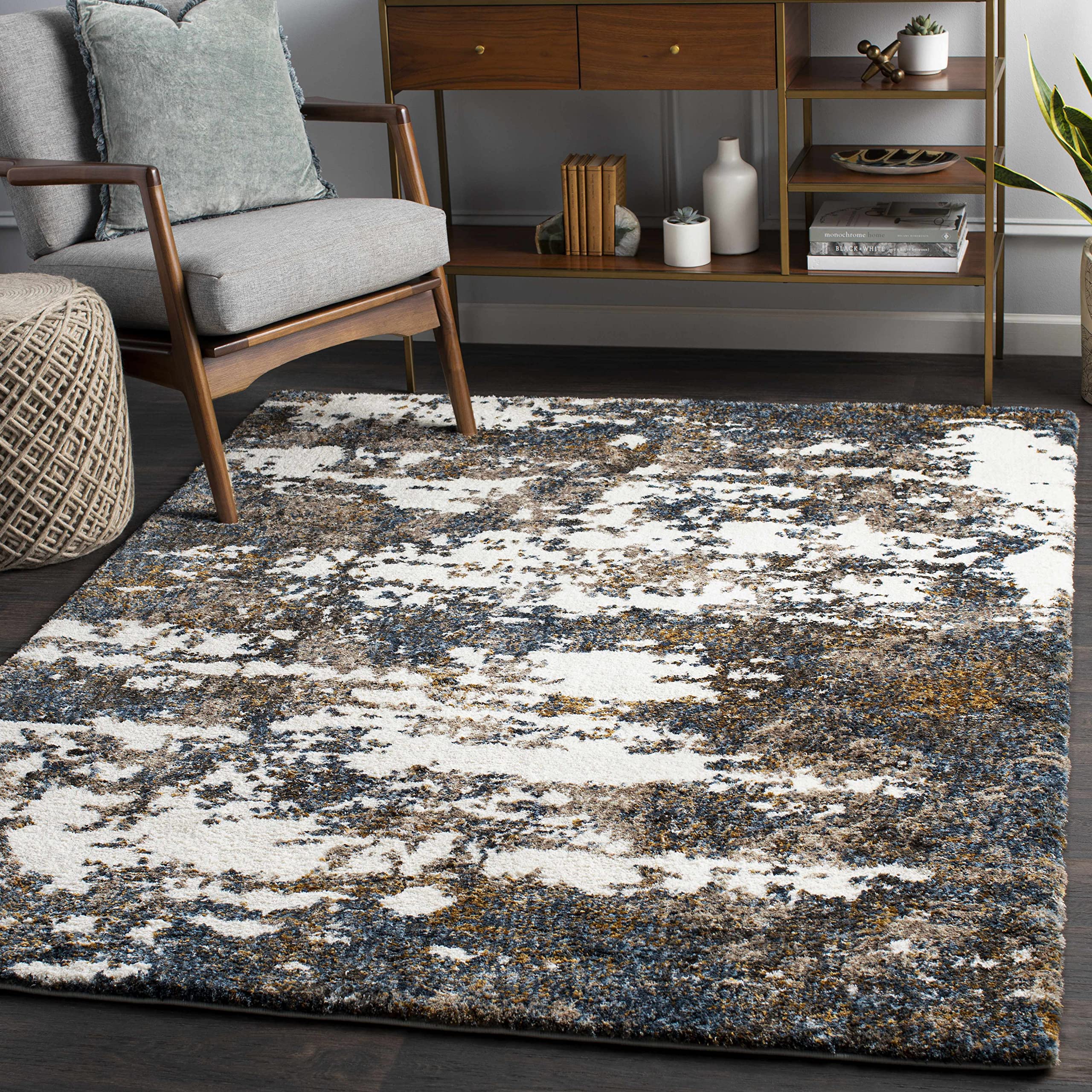 Lafontaine Plush Pile Area Rug for Living Room & Bedroom - Soft Beige, Brown, Blue 2' x 3' - Perfect for Cozy Home Decor & Warm Floor Comfort