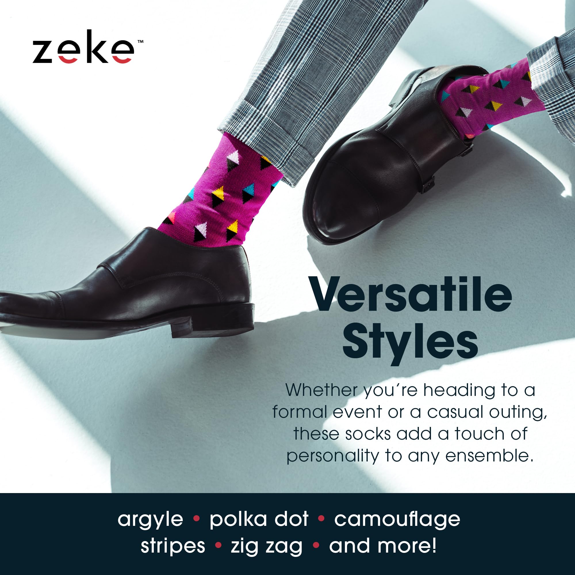ZEKE Funny Dress Socks for Men - Colorful Crazy Patterned Socks - Cool Novelty Casual & Formal Socks - Perfect for Gifts, Office Wear, and Special Occasions