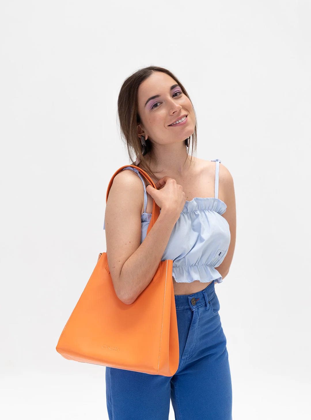 Totissimo Foldable Vegan Leather Tote Bag for Women - Stylish & Lightweight Orange Handbag for Work, Travel & Shopping