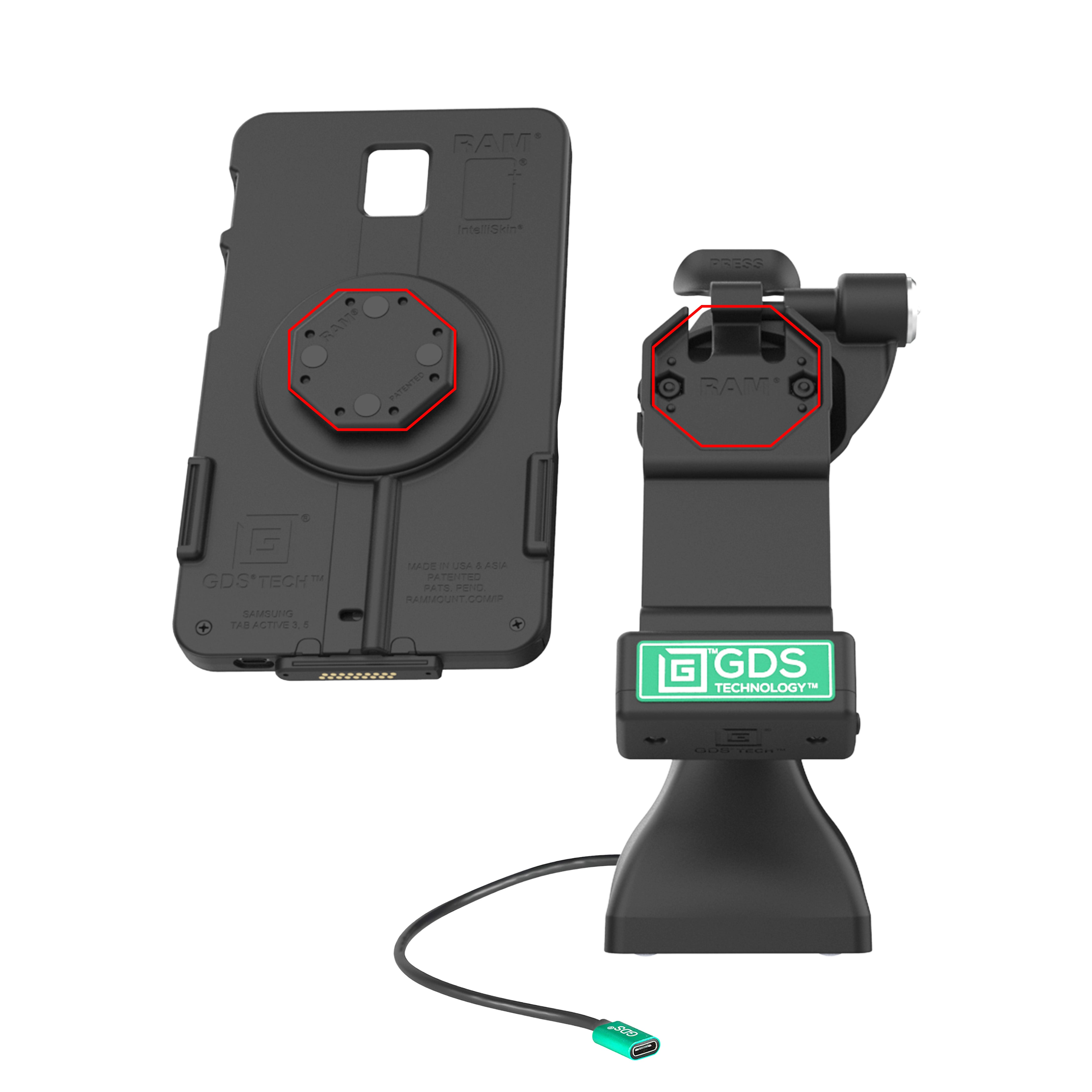 GDS® Uni Conn™ 7 Locking Pedestal Dock with USB-C Port | RAM Mount GDS DOCKLR D11 7 U1C | Perfect for Marine, RV & Truck Use