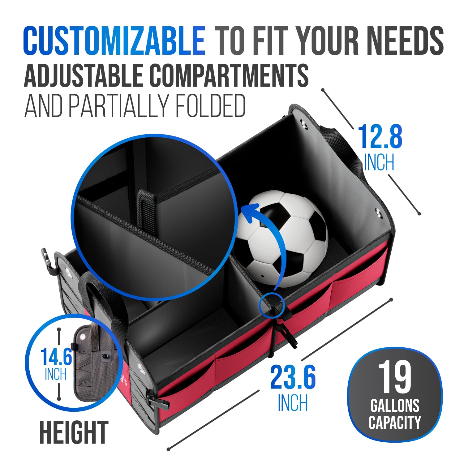 Premium Car Trunk Organizer - Large Collapsible Storage Box with Adjustable Compartments | Heavy-Duty SUV/Truck Cargo Organizer | Waterproof Non-Slip Grocery & Tool Storage | Perfect for Road Trips, Camping & Daily Commute