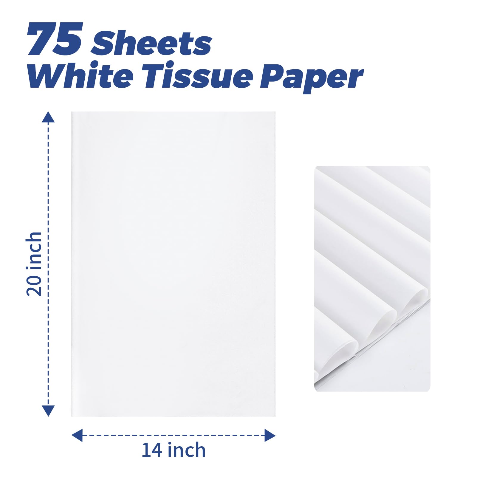 Premium White Tissue Paper for Gift Wrapping - 75 Sheets 14x20 Inches Bulk Pack | Perfect for Holiday, Birthday, Christmas Gifts, Party Decor & DIY Crafts | Ideal for Gift Bags, Packaging, and Creative Projects