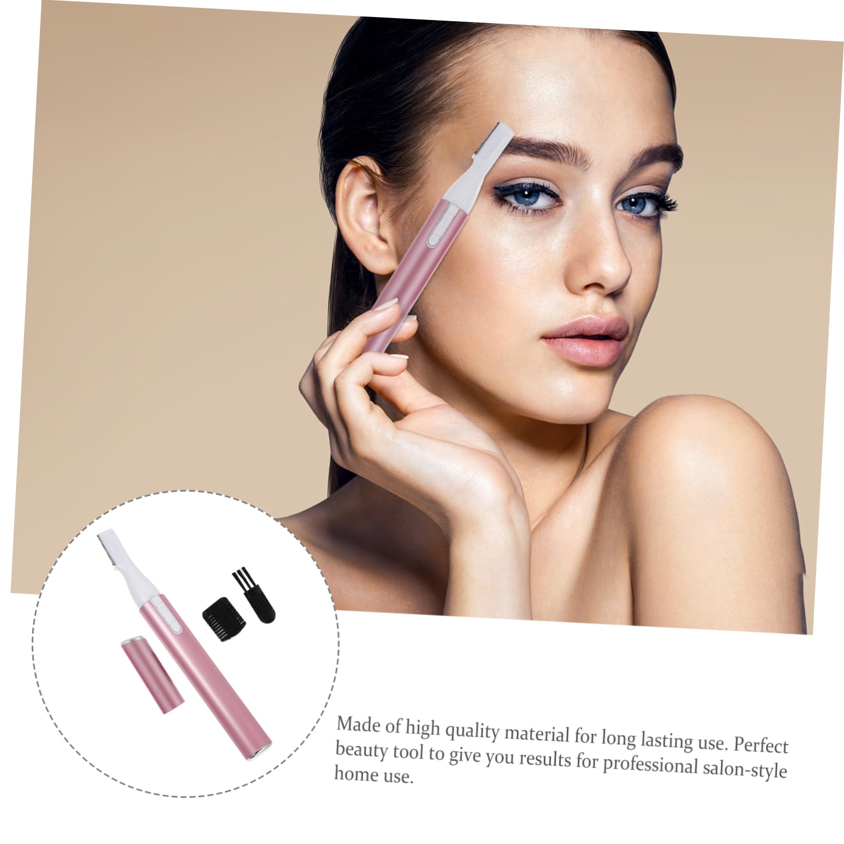 FRCOLOR Electric Eyebrow Trimmer & Facial Hair Remover - Rechargeable Eyebrow Razor for Women & Men, Painless Hair Removal Tool with Pink Aluminum Body - Perfect for Eyebrow Shaping, Upper Lip & Facial Hair Trimming at Home or Travel
