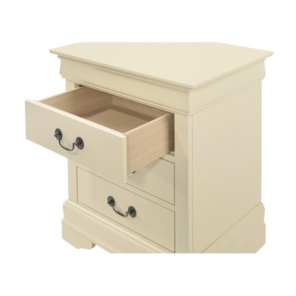 Glory Furniture Louis Phillipe 3-Drawer Nightstand in Beige - Elegant Bedside Table for Bedroom Decor & Storage | Perfect for Master Bedroom, Guest Room, or Apartment