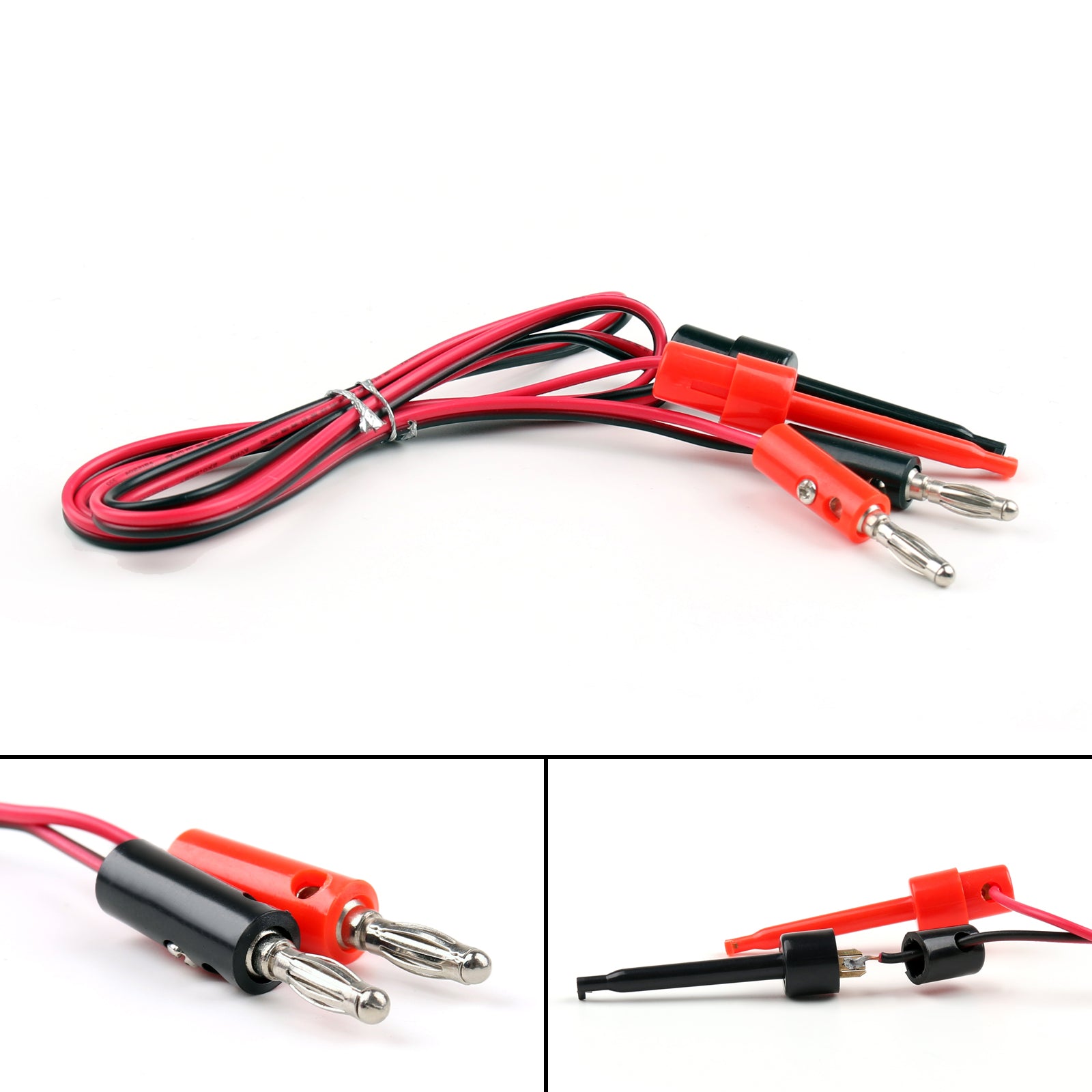 10-Pack Test Hook Clips with 4mm Banana Plug Leads - 1M Length for IC Grabbers & Probes | Perfect for Electronics Testing, Circuit Debugging & Lab Equipment Connections