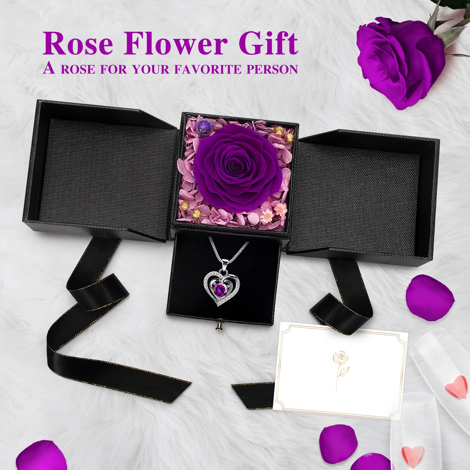 Eternal Preserved Real Rose Gift for Women - Purple Rose in Glass Box, Perfect Christmas, Birthday, Anniversary Gift for Wife, Girlfriend, Mom, Grandma | Romantic Home Decor, Wedding Centerpiece, Valentine's Day Surprise