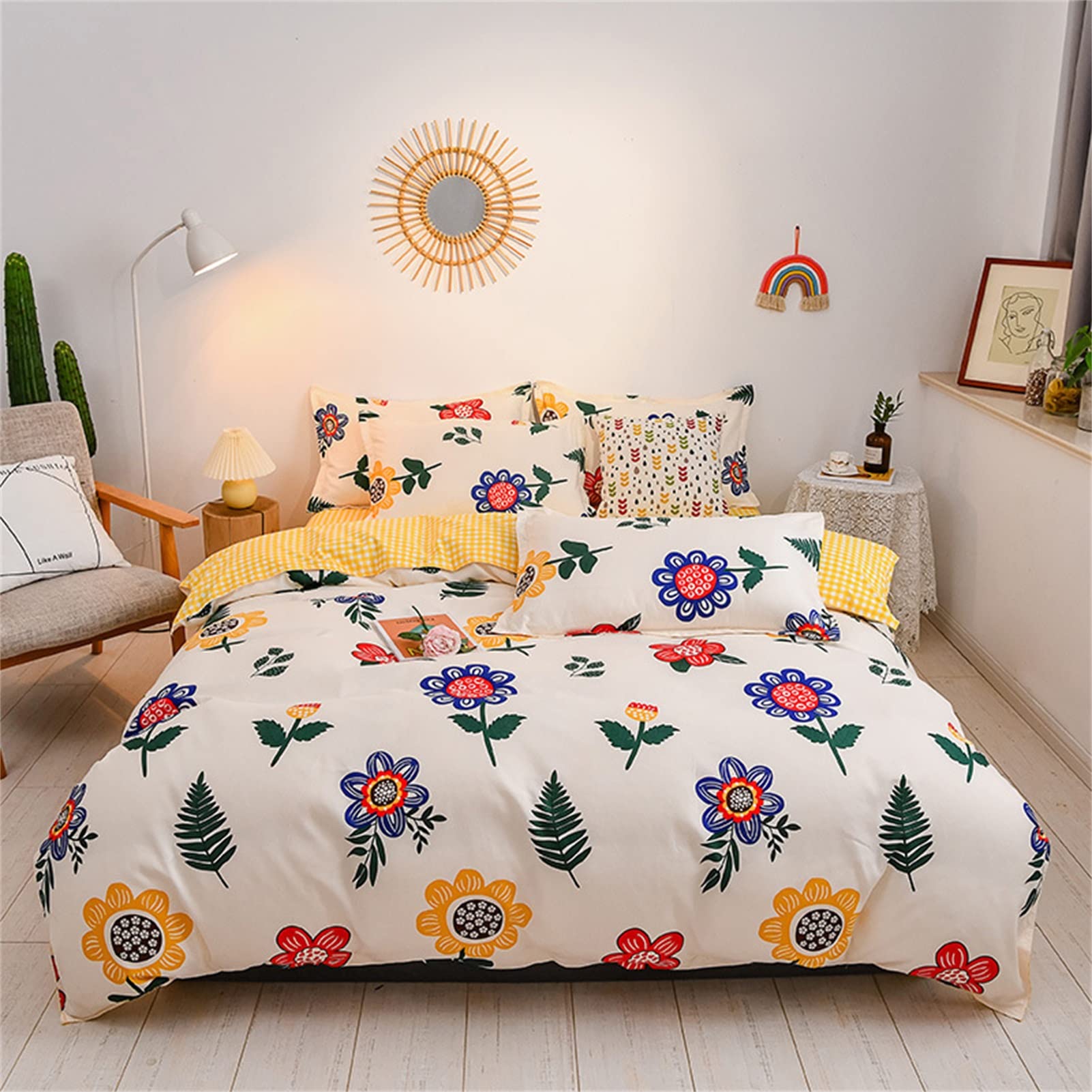 HWTM Cotton Princess Style Duvet Cover Set - Cute Pattern Ultra Soft Breathable Quilt Cover with Zipper Closure - Perfect for Girls, Boys & Baby Bedroom Decor (B-S) - Ideal for Kids' Rooms, Nursery Decor & Cozy Bedtime