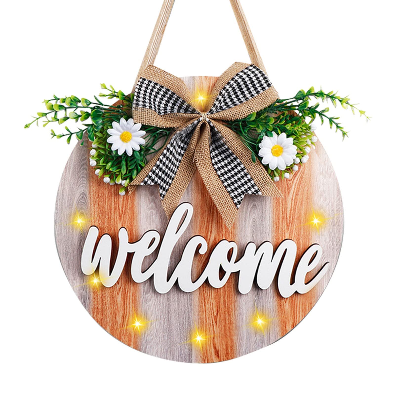 LED Welcome Sign - Winter Door Hanging Decor with Bow, Rustic Western Home Decoration for Bedroom & Entryway | Yellow One Size | Perfect for Christmas, Holiday Decor & Front Door Greetings