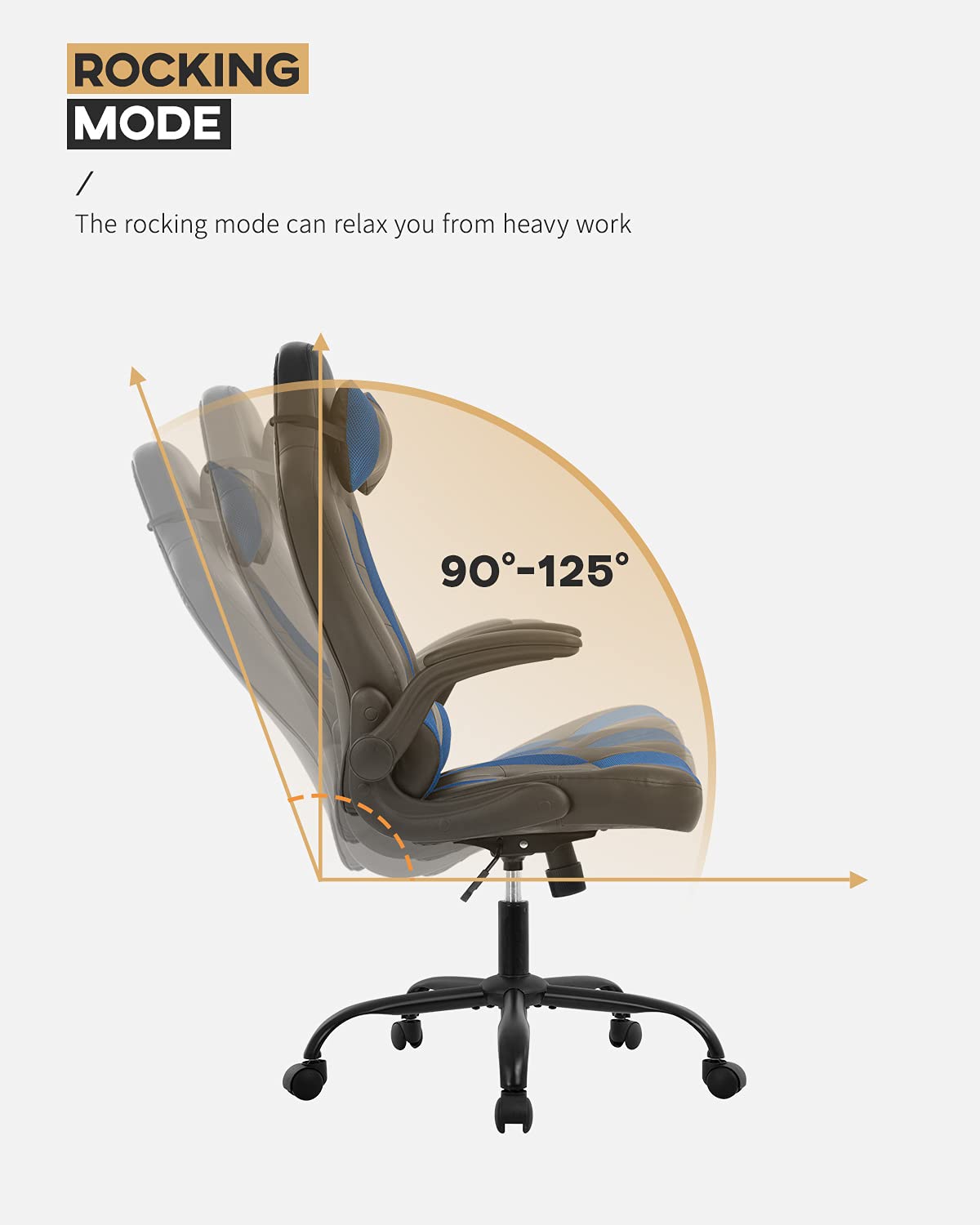 Ergonomic Gaming Office Chair with Adjustable Armrests, Headrest & Lumbar Support - High Back PU Leather Racing Computer Desk Chair for Home & Work (Blue) - Perfect for Long Gaming Sessions, Remote Work & Home Office Comfort