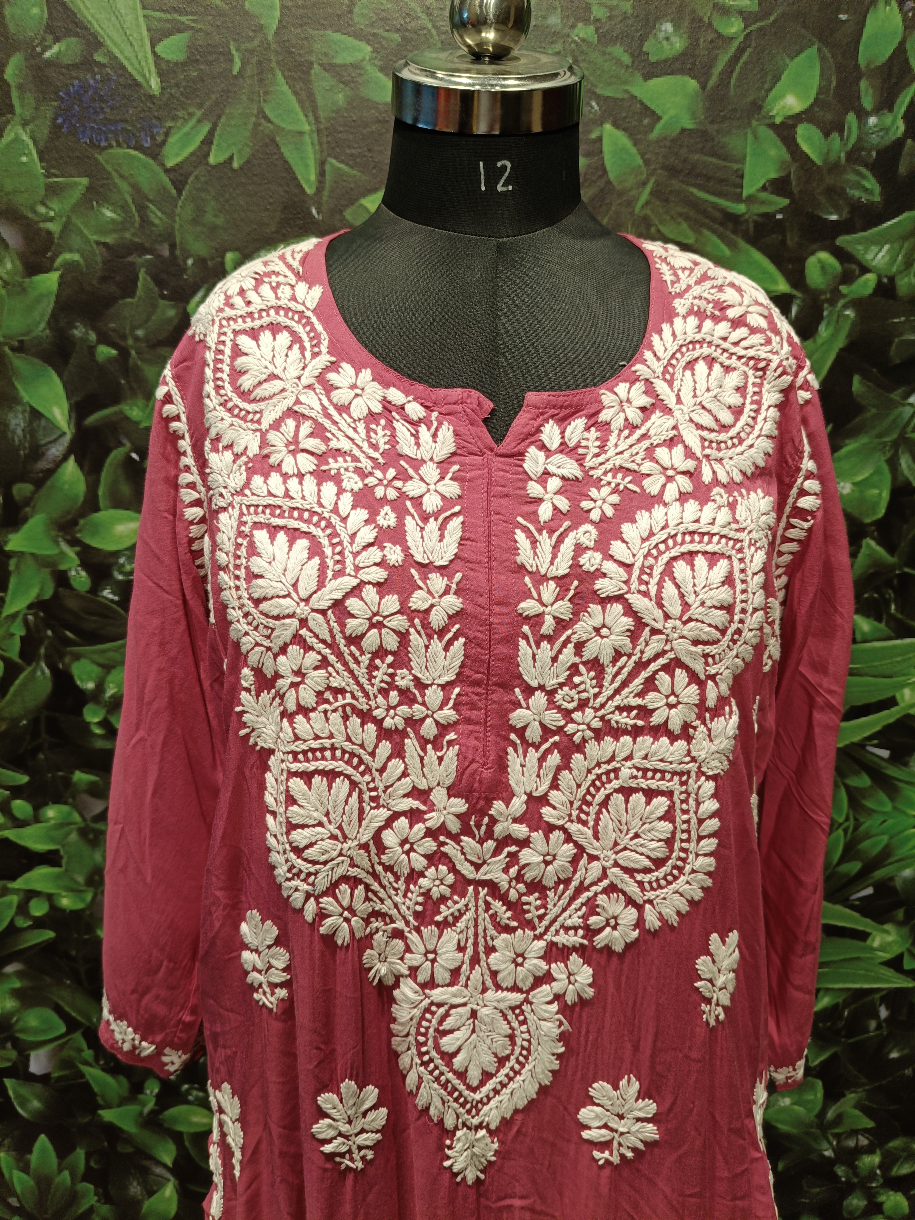 Chikankari China Rose Color Rayon Lucknowi Embroidered Straight Kurta with Pant Set (D1310) - Elegant Indian Ethnic Wear for Women, Perfect for Weddings, Festivals & Special Occasions