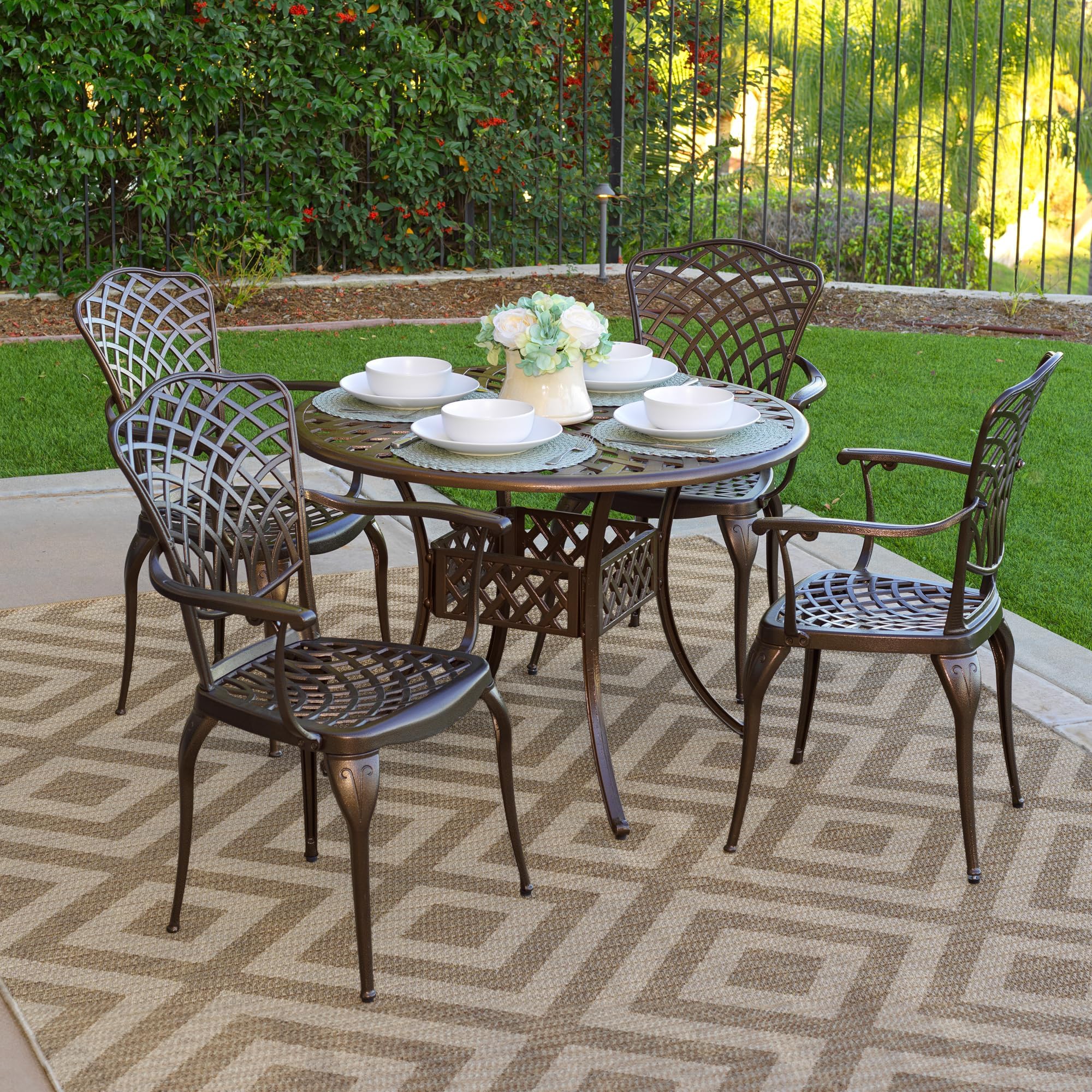 Arden 5-Piece Outdoor Dining Set for 4 - All-Weather Cast Aluminum Patio Furniture with Round Table & Chairs | Perfect for Backyard, Garden & Poolside Dining