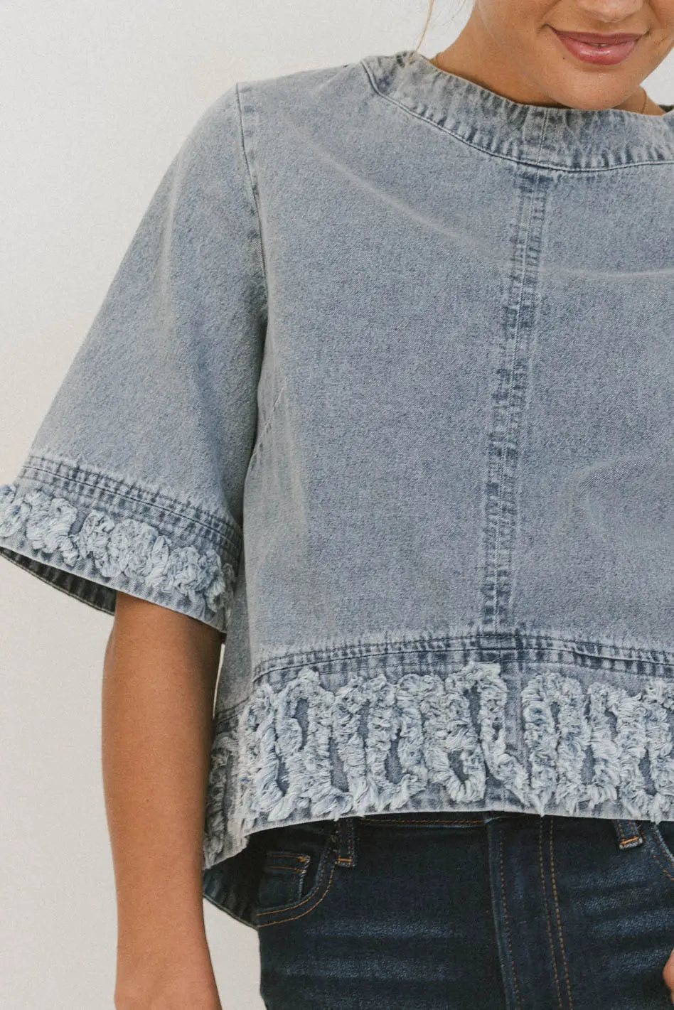 Jana Light Wash Denim Top for Women - Stylish Casual Shirt with Comfortable Fit, Perfect for Everyday Wear, Outings, and Weekend Looks