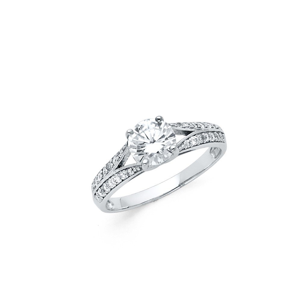 Jewels By Lux 925 Sterling Silver Split Shank Knife Edge 1 Carat Round Cubic Zirconia Engagement Ring for Women - Perfect for Proposals, Weddings & Anniversary Gifts