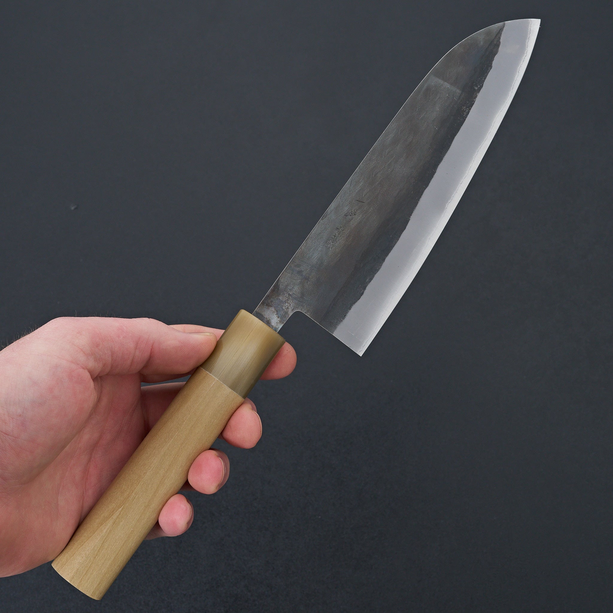Hitohira TD Blue #2 Stainless Clad Kurouchi Santoku Knife 165mm with Ho Wood D-Shaped Handle - Japanese Chef Knife for Slicing, Dicing & Chopping Vegetables, Meat & Fish