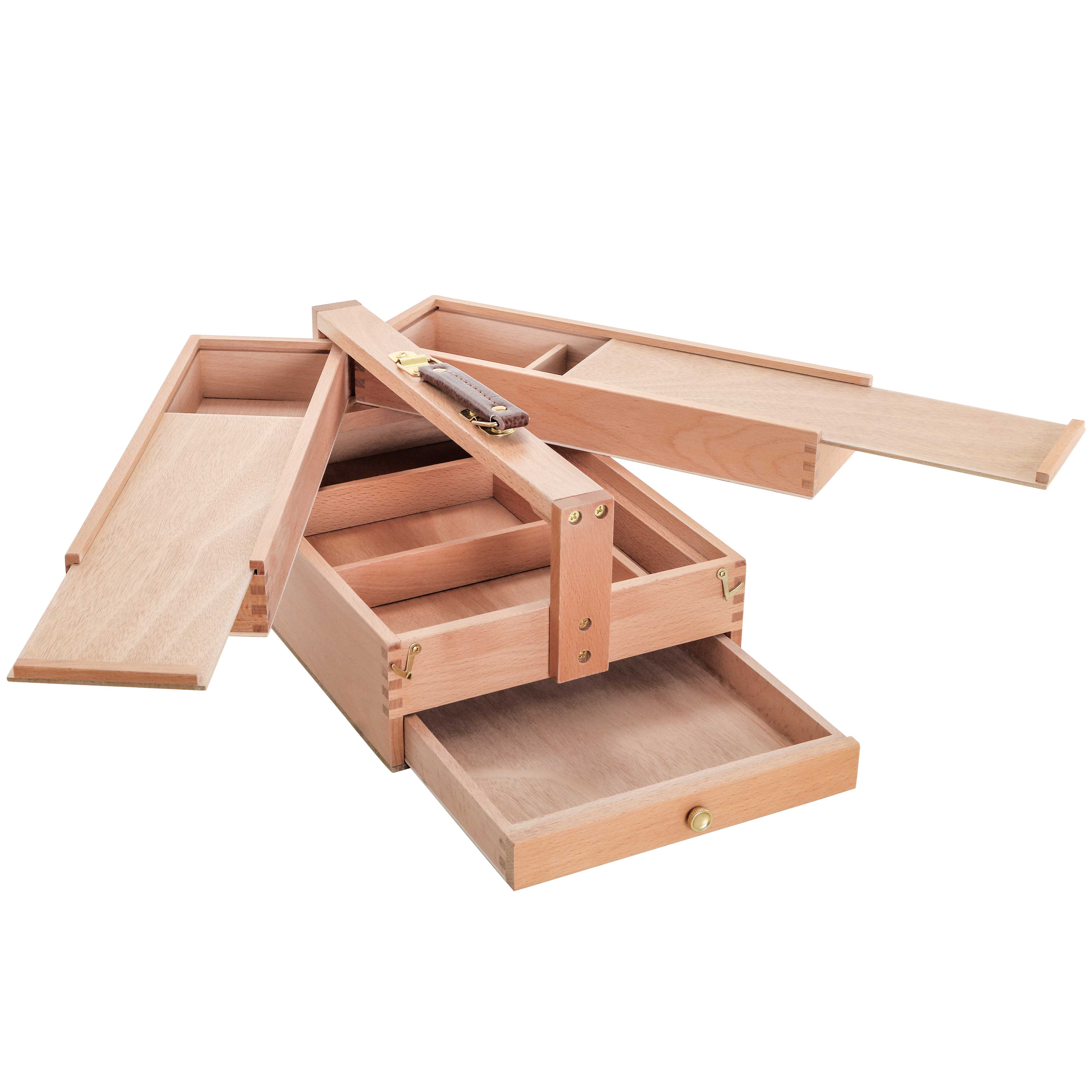 Multi-Function Unfinished Beechwood Artist Tool Storage Box with Drawer & Locking Clasps - Organize Paints, Pastels, Pencils, Brushes & Art Supplies - Perfect for Studio, Classroom & Travel