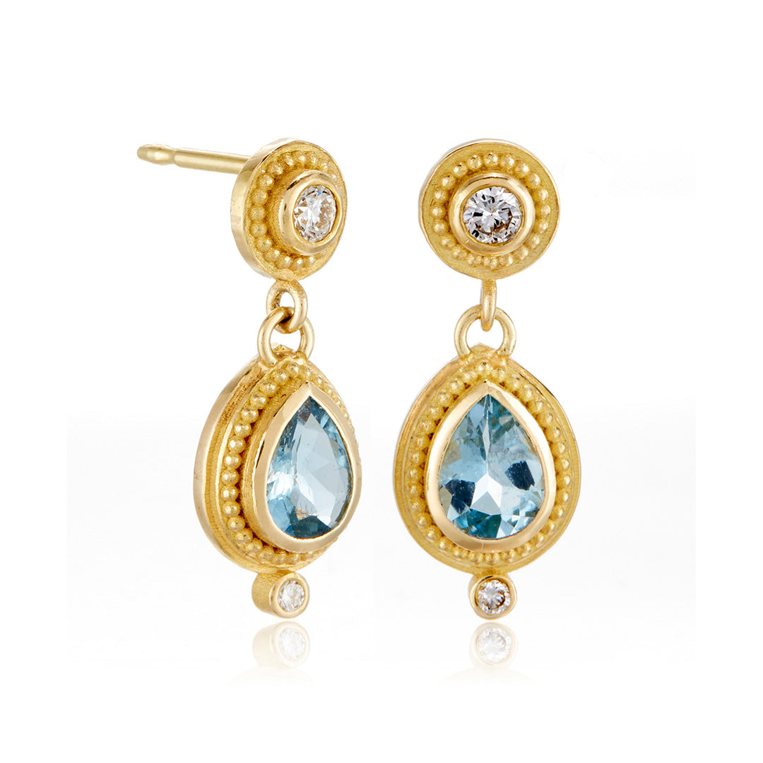 Exquisite Diamond & Aquamarine Drop Earrings for Women | Elegant Dangle Earrings for Wedding, Party & Special Occasions | 925 Sterling Silver Jewelry Gift
