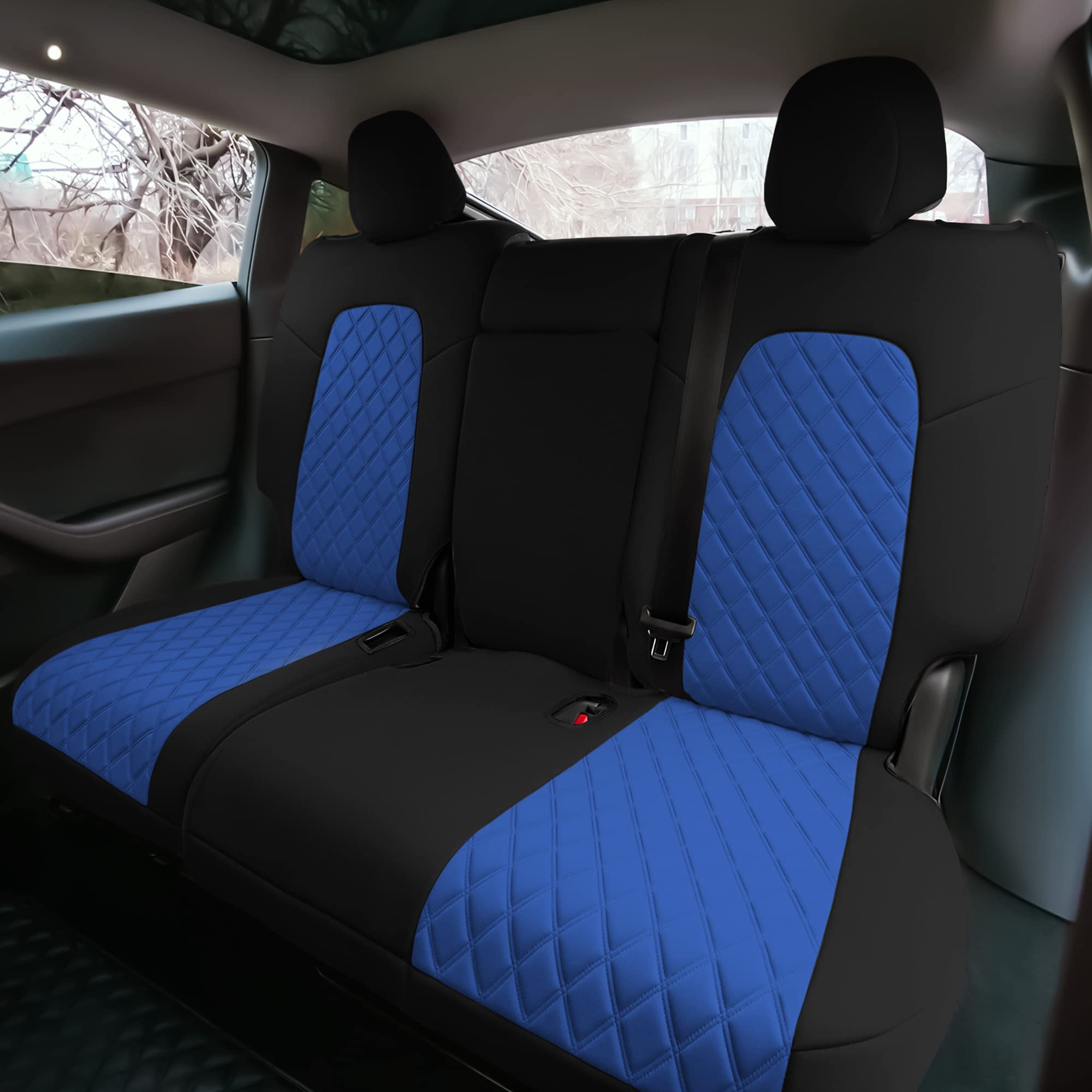 TLH Custom Fit Waterproof Seat Covers for Tesla Model Y 2020-2024 - Full Set Blue Automotive Interior Accessories | Perfect for Road Trips, Daily Commutes & Protecting Your Car Seats