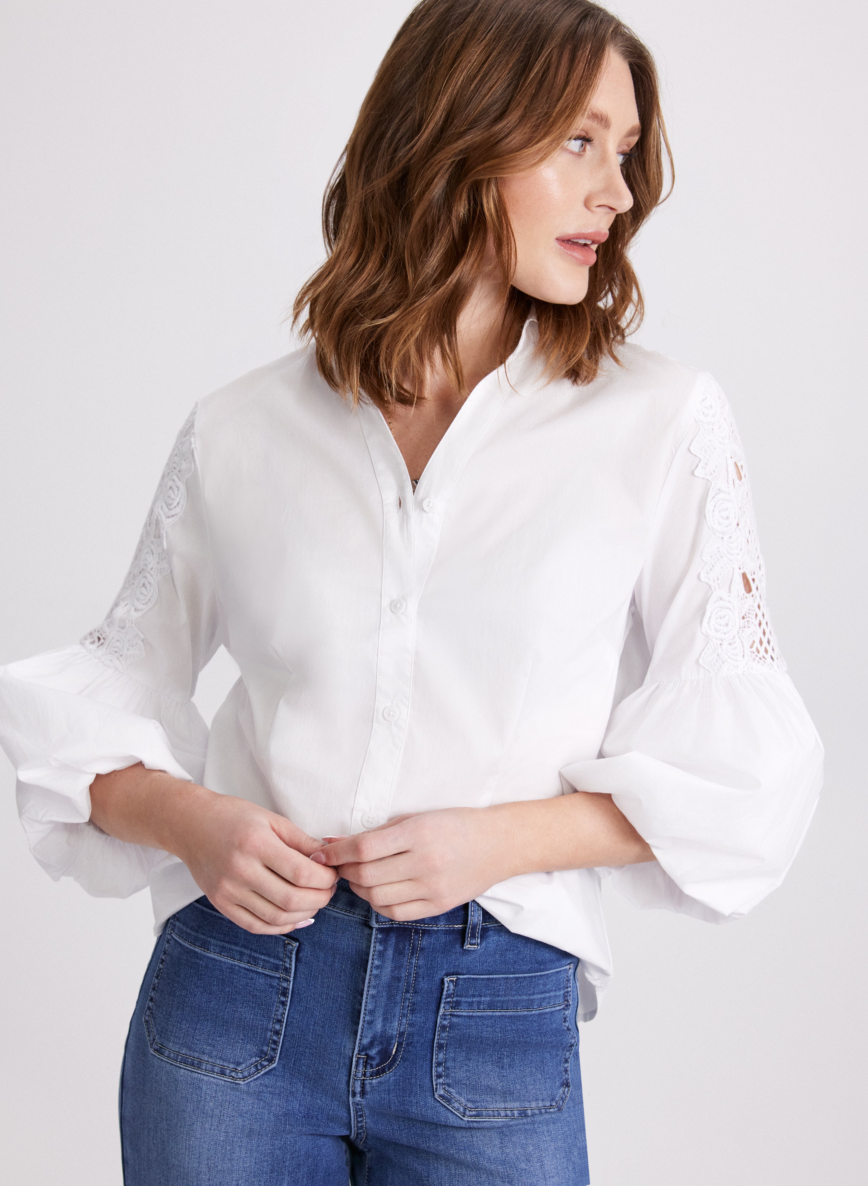 Embroidered Trim Blouse for Women - Elegant Floral Lace Top - Stylish Casual & Office Wear - Perfect for Parties, Dating & Work Outfits