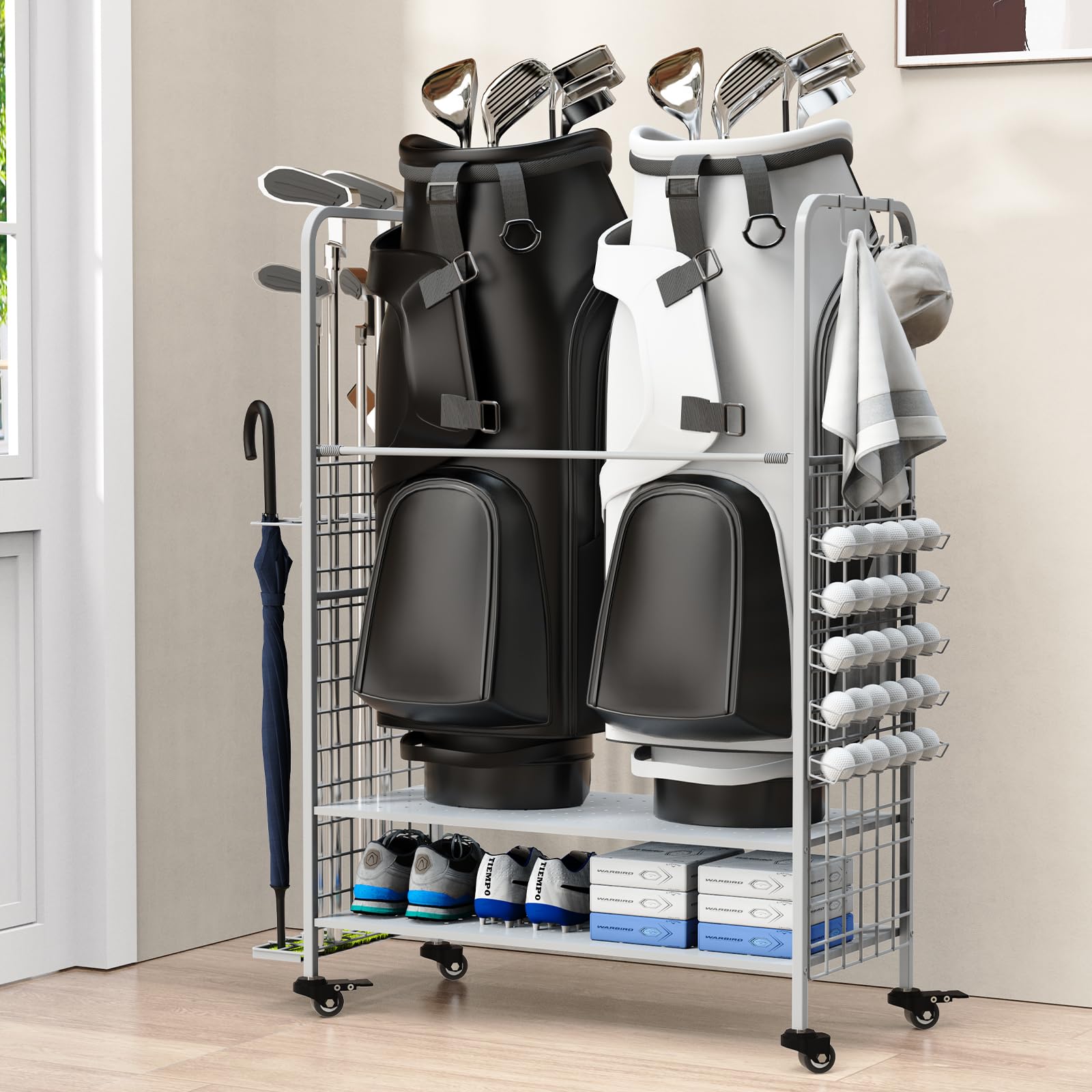 Premium Golf Bag Storage Organizer - Heavy Duty Golf Club Rack & Equipment Stand for Garage, Shed, Basement | Space-Saving Golf Gear Solution for Home & Club Organization