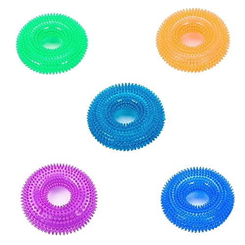 Durable Rubber Chew Toy for Dogs - Squeaky Thorny Donut Teeth Cleaning Chew Toy for Small, Medium & Large Breeds | Aggressive Chewer Puppy Toy for Dental Health | Indoor & Outdoor Play, Training Reward, Anxiety Relief
