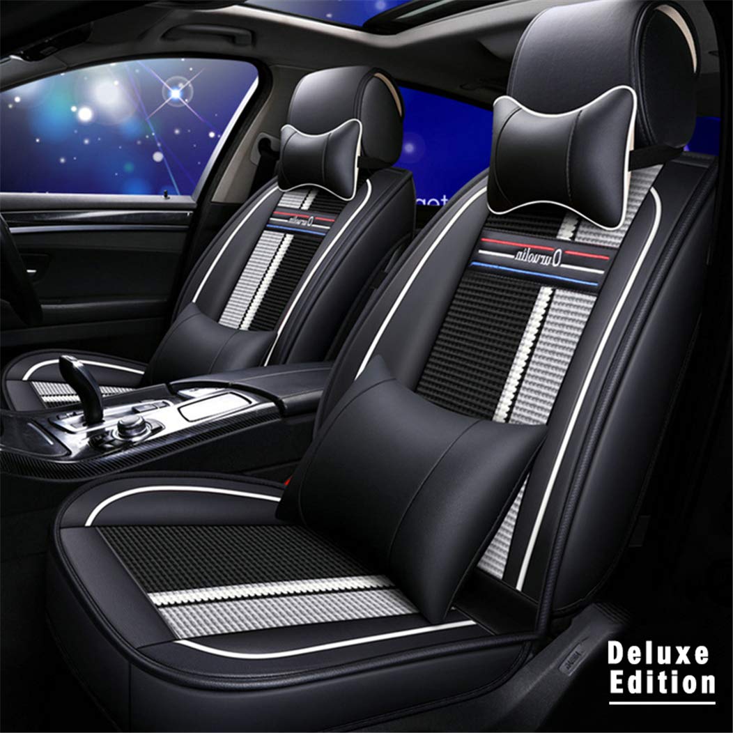 Premium Leatherette Car Seat Covers for Volvo XC60 XC40 XC90 S60L XC40 C30 - Airbag Compatible Front & Rear Seat Protectors (Black/White) - Perfect for Road Trips, Daily Commuting & Family Protection