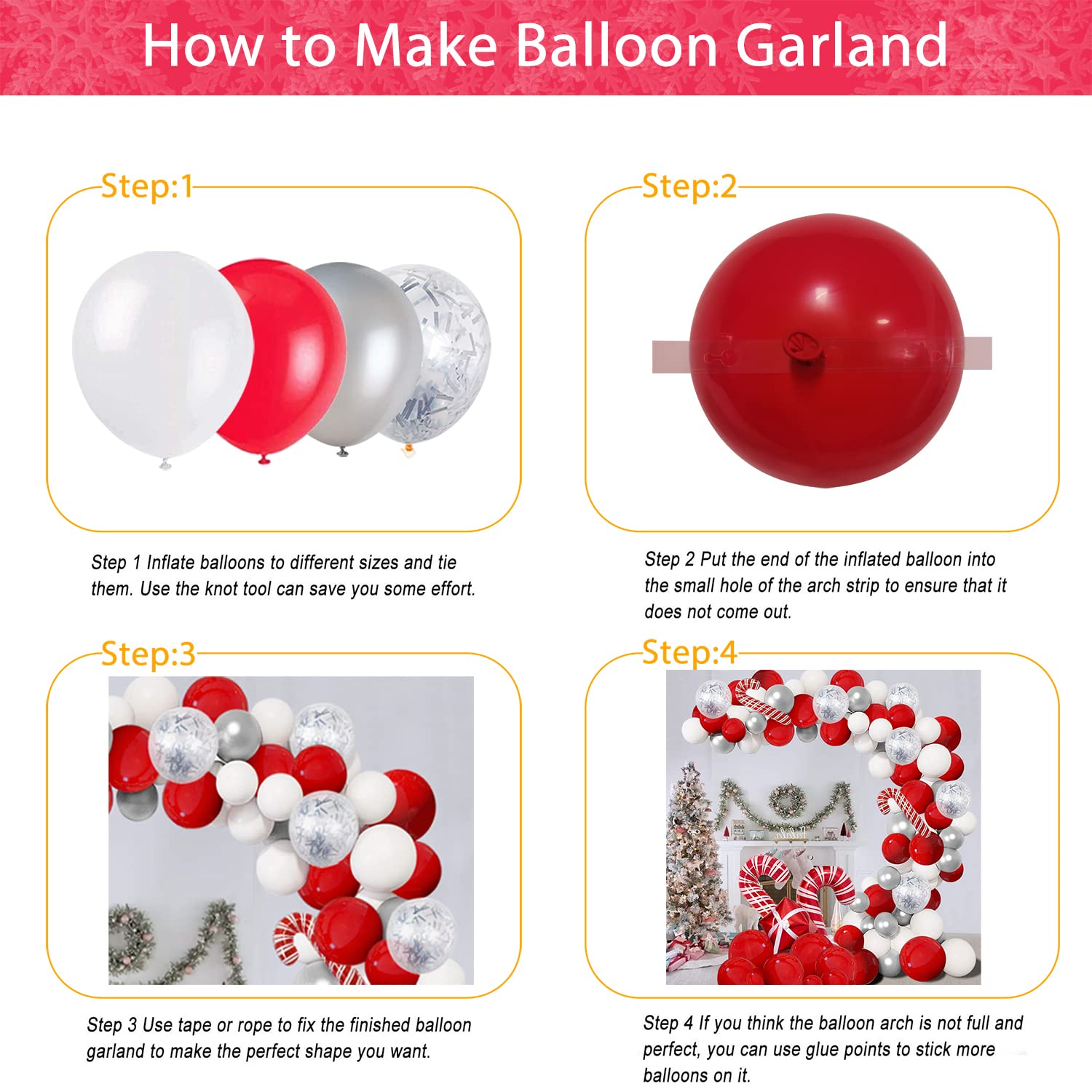 Bonropin Christmas Balloon Garland Arch Kit - Red White Silver Candy Cane Balloons & Gift Box for Xmas Party Decorations | Holiday Home Decor, Christmas Tree Decoration, Festive Party Backdrop
