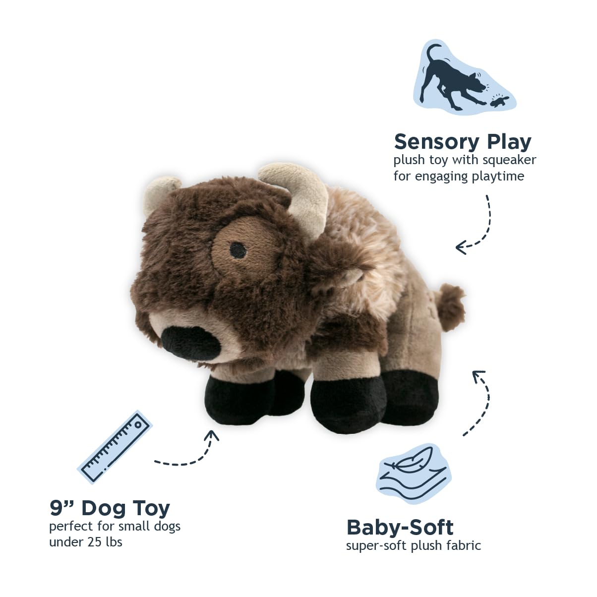 Tall Tails Buffalo Squeaky Dog Toy - Durable Chew Toy for Large & Small Dogs - Perfect for Playtime, Training & Interactive Fun