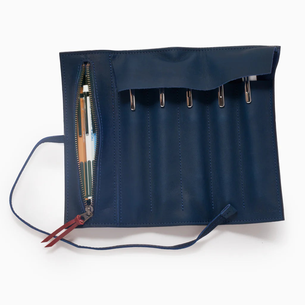 TWSBI Midnight Blue Leather Roll Case for Fountain Pens - Premium Pouch for Writing Instruments, Ideal for Office, School, and Travel Use