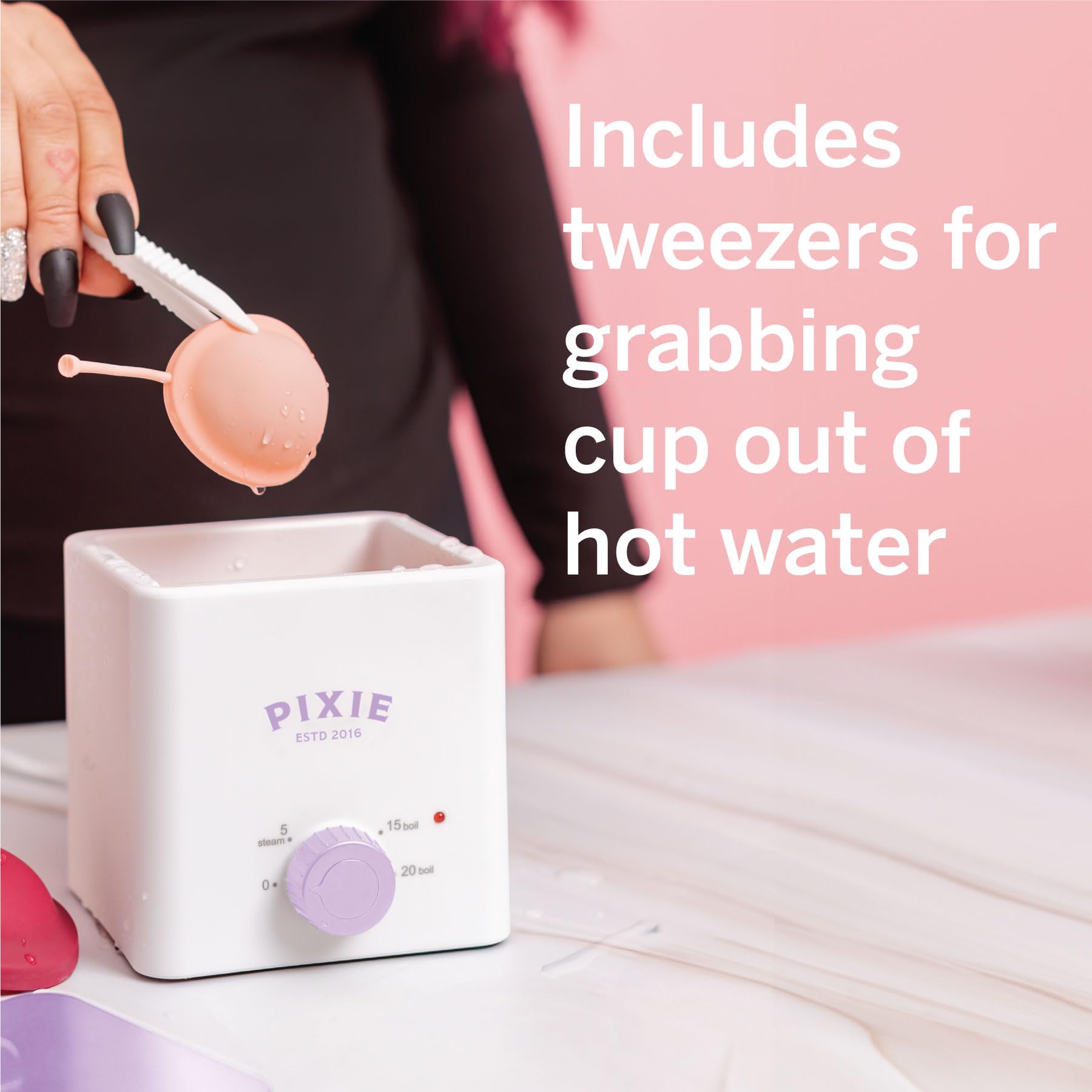 Pixie Menstrual Cup & Disc Sterilizer - Safe Boiling Water Cleaner for Menstrual Hygiene, Kills 99.9% Germs - Perfect for Travel, Home & Gym Use