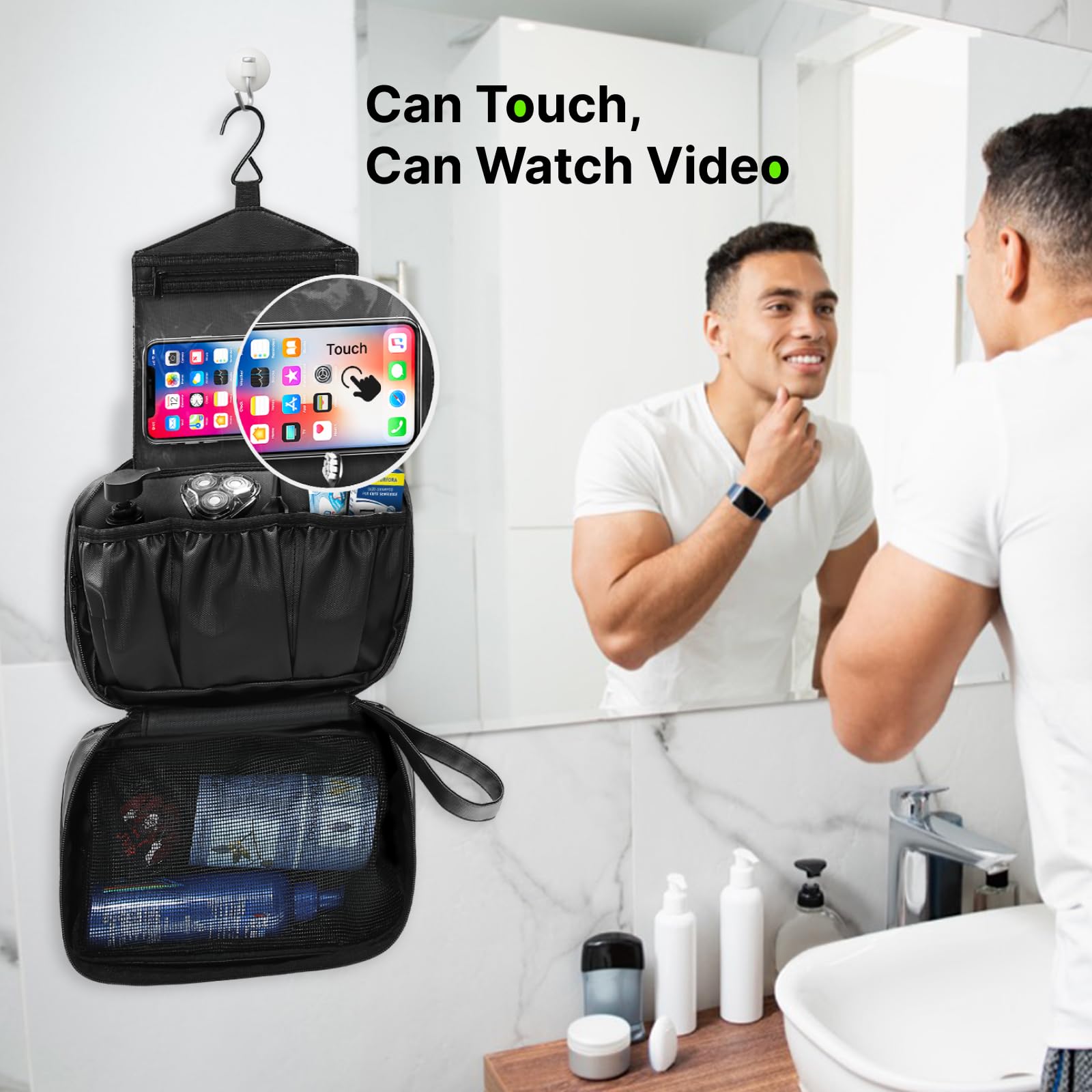 Men's Travel Toiletry Bag with Wet & Dry Separation - Waterproof PVC Compartment, Double Zipper & Extra Pockets for Organized Storage | Perfect for Gym, Business Trips & Vacation Packing