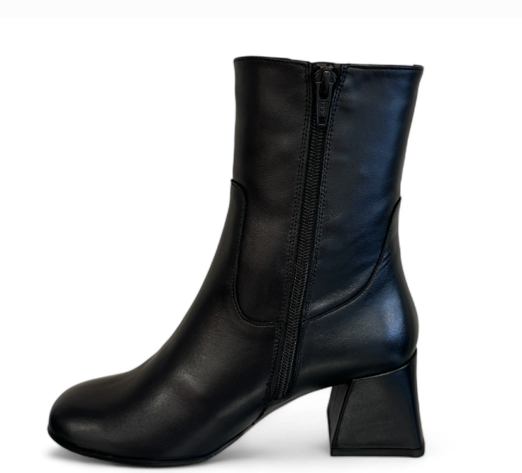 Wonders H 6212 Women's Black Leather Ankle Boots with Block Heel - Stylish & Comfortable for Office, Party & Everyday Wear