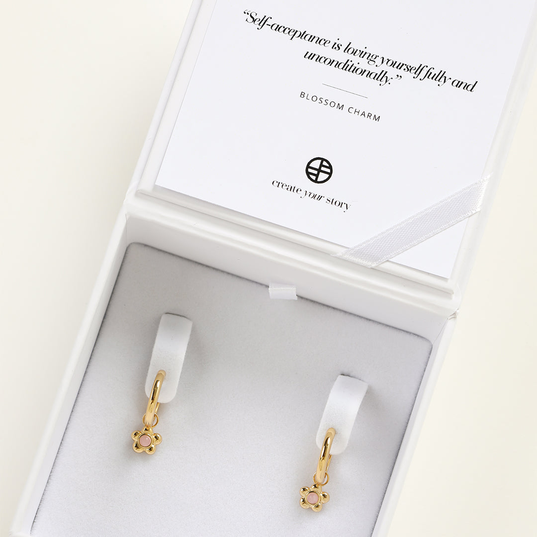 Blossom Charm Hoops Earrings for Women - Floral Dangle Earrings, Gold Plated Hypoallergenic Jewelry - Perfect for Weddings, Parties & Everyday Wear