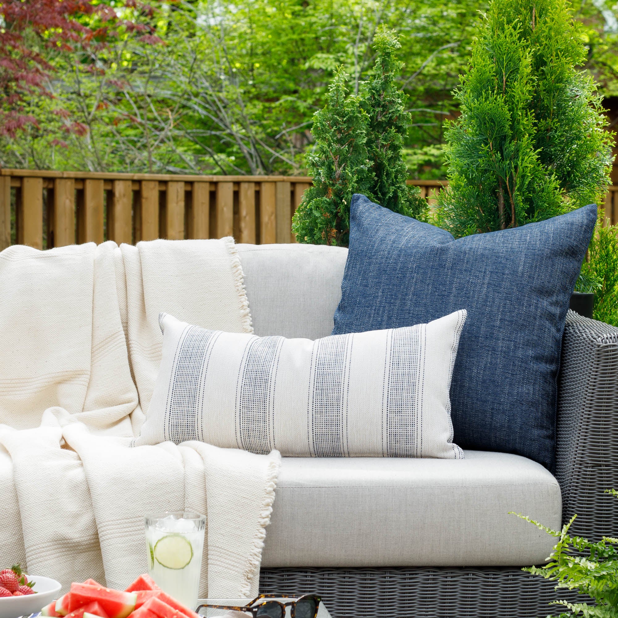 Revitalize 12x24 Outdoor Lumbar Pillow - Waterproof Denim Cushion for Patio, Poolside & Garden Lounge Chairs - Comfortable Back Support for Relaxing Outside